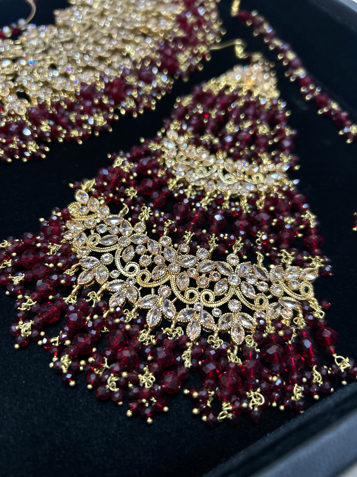 Stunning, Pakistani Trending Maroon Full Bridal Jewellery Set/ Style 87 Large Necklace