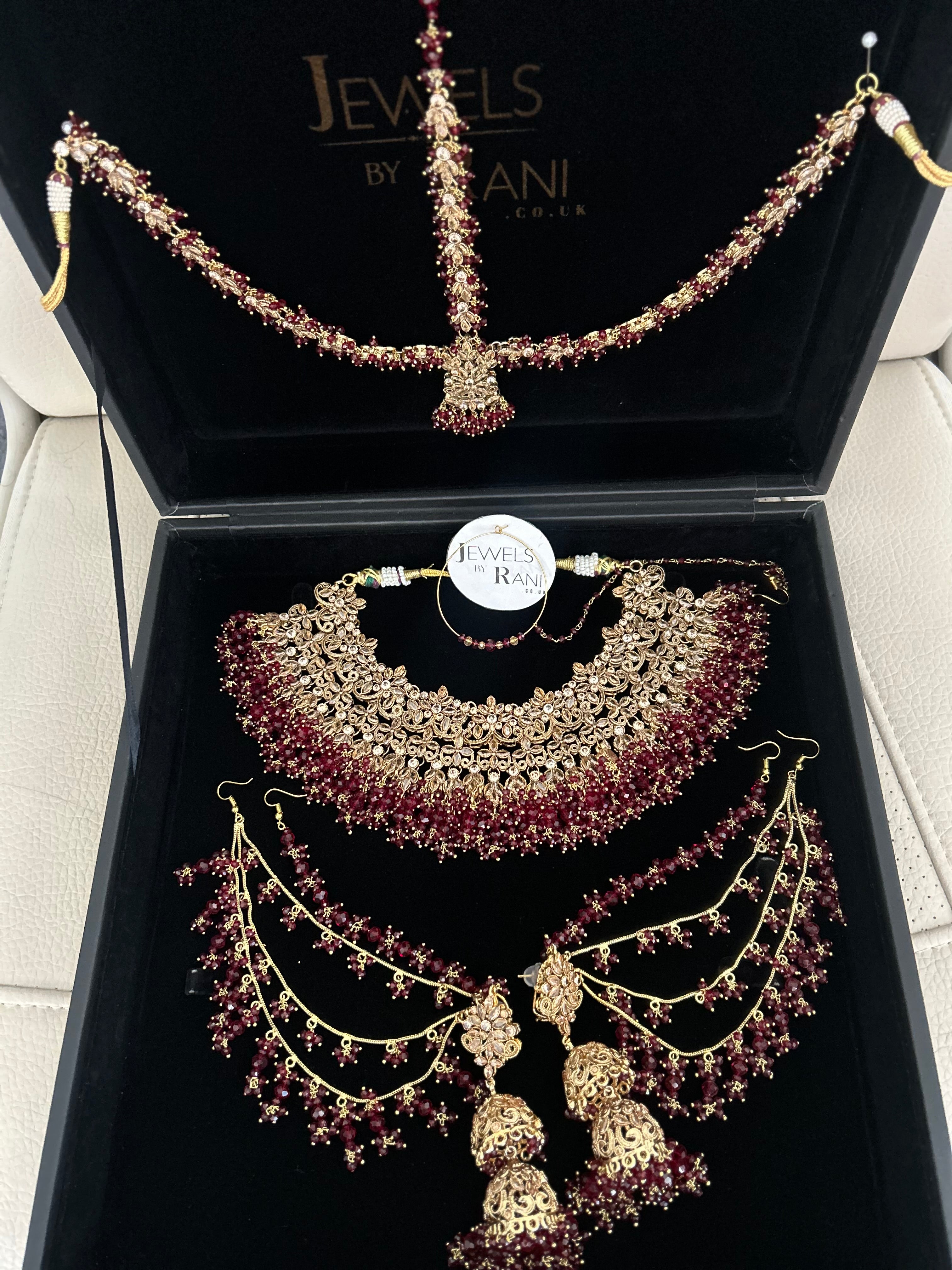 Pre Order 6 Weeks- Maroon Matha Patti Bridal Jewellery Set