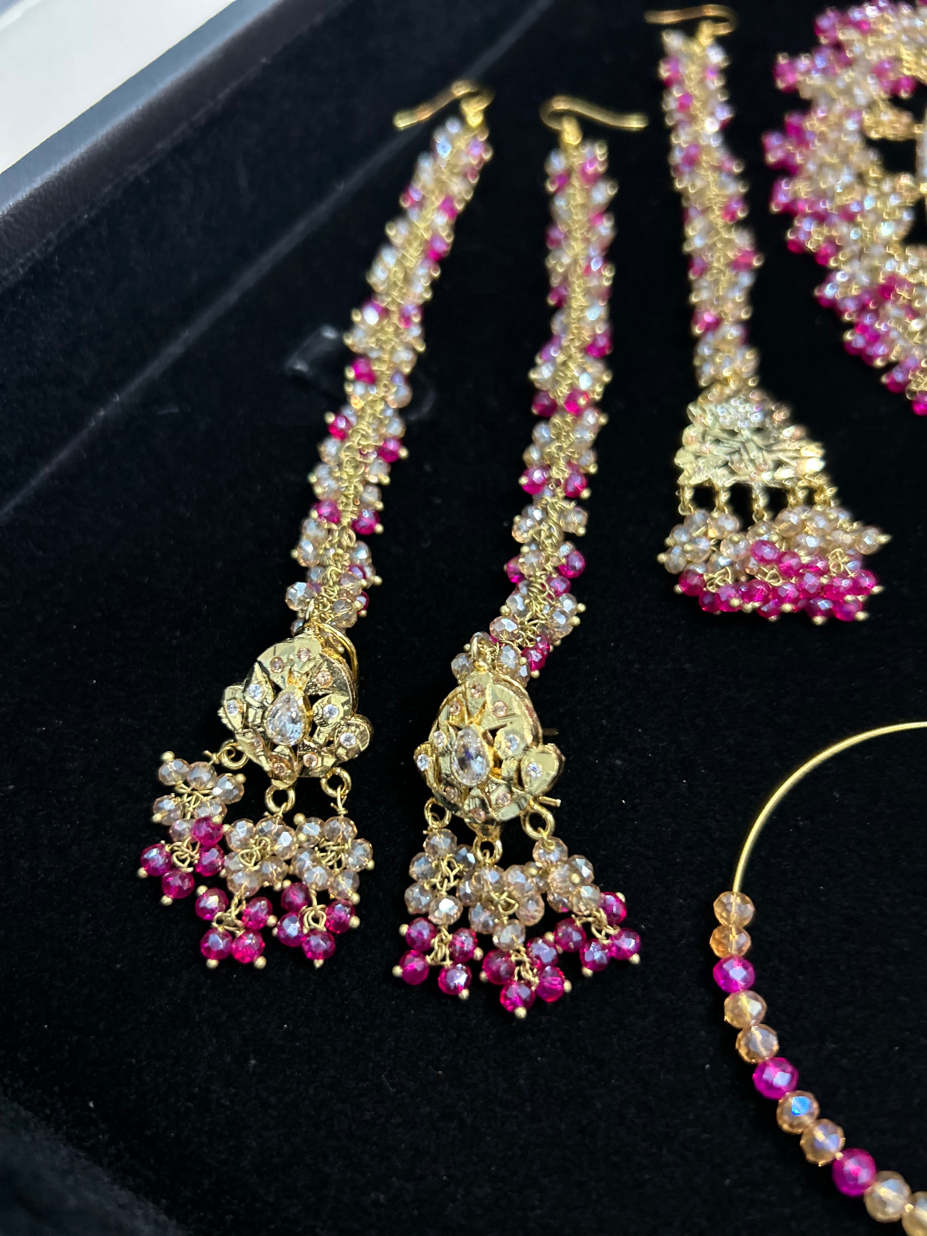 Hot Pink and Gold Kundan Bridal Jewellery Set 22crt Gold Plated