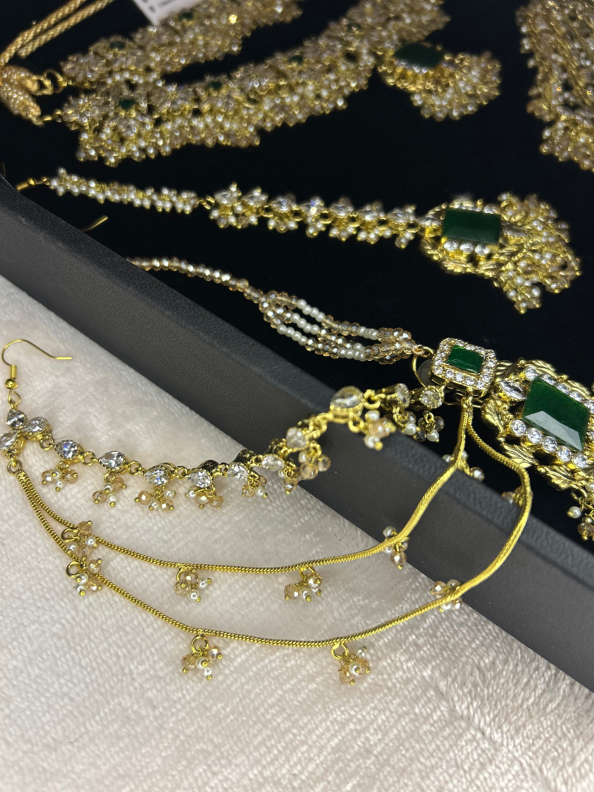 Beautiful Gold,White and Green 22crt Gold Plated Bridal Jewellery Set | Perfect for any occasion -Style 42186