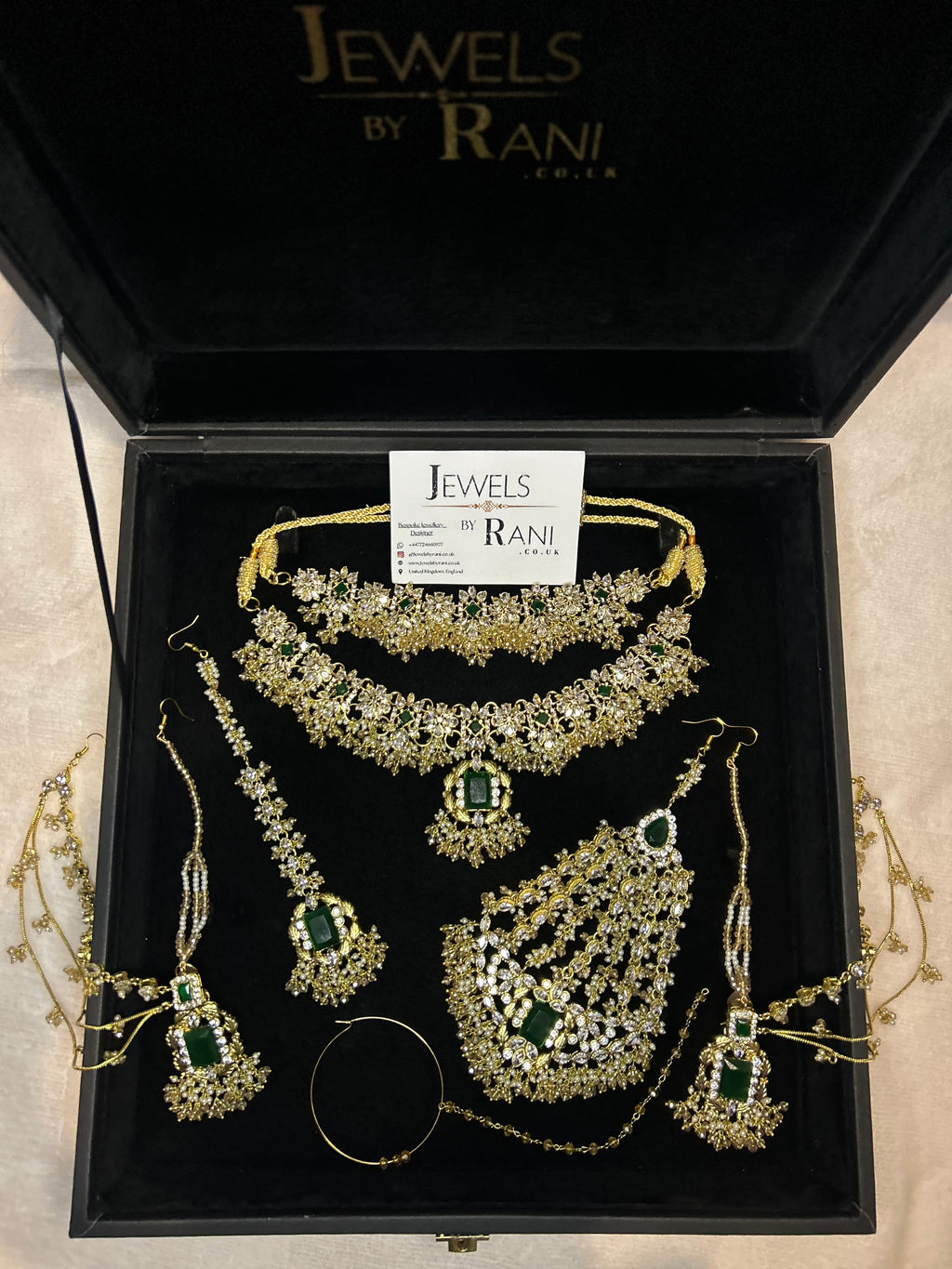 Beautiful Gold,White and Green 22crt Gold Plated Bridal Jewellery Set | Perfect for any occasion -Style 42186