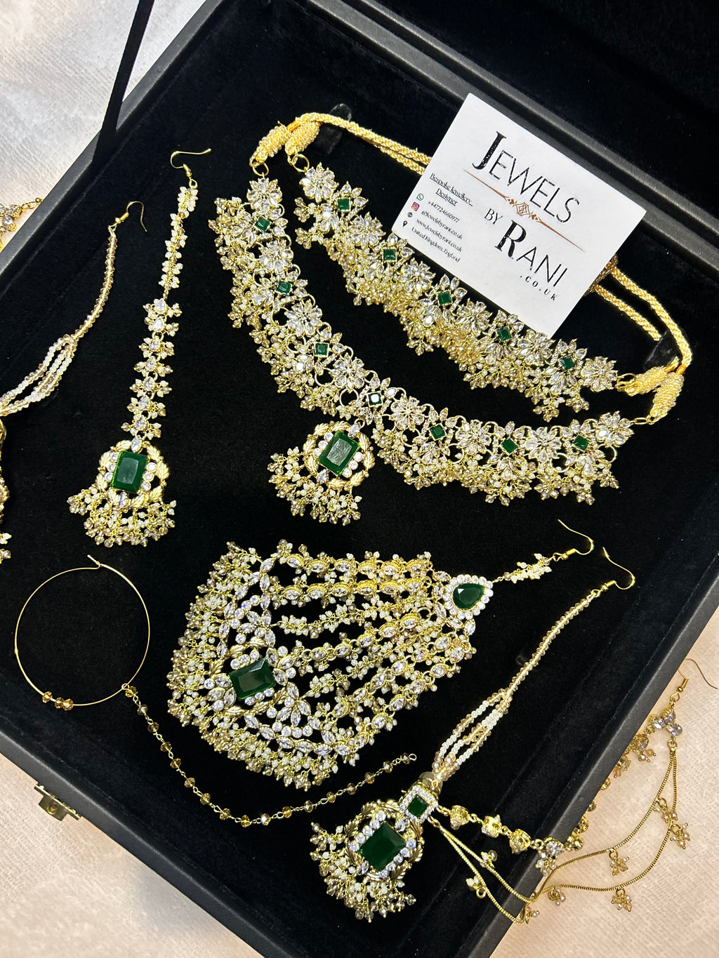 Beautiful Gold,White and Green 22crt Gold Plated Bridal Jewellery Set | Perfect for any occasion -Style 42186