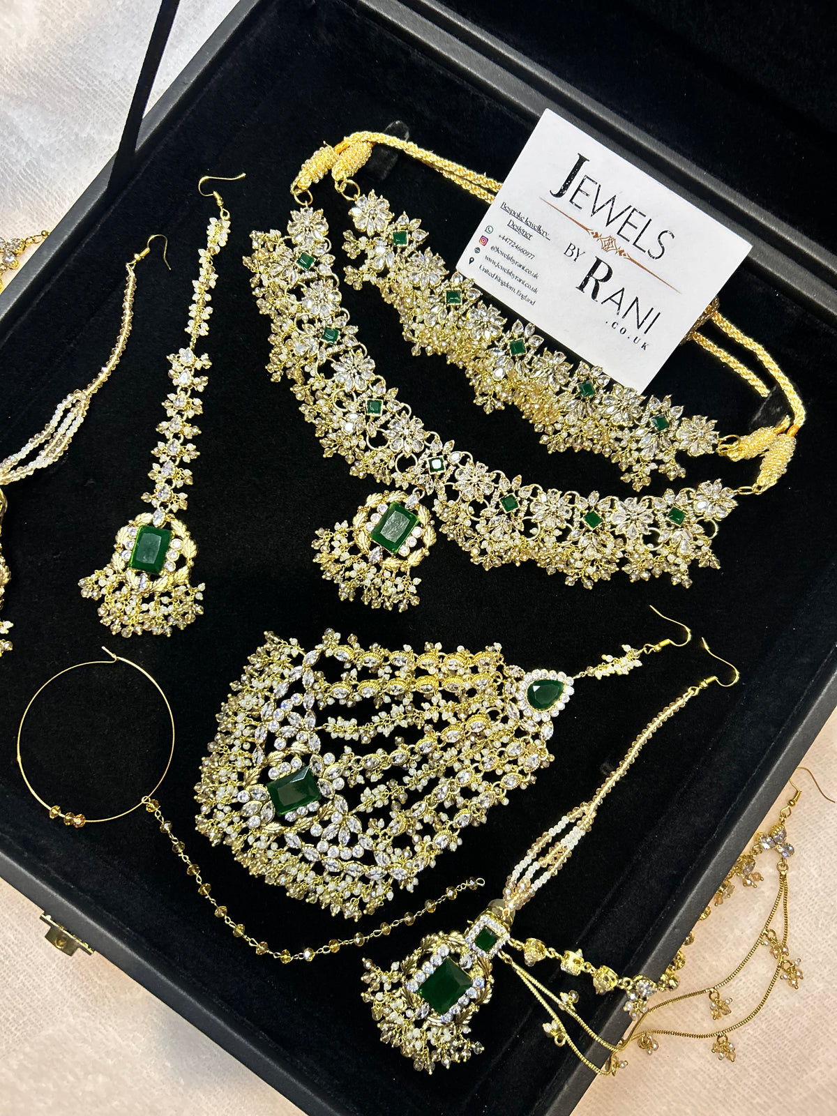 Beautiful Gold,White and Green 22crt Gold Plated Bridal Jewellery Set | Perfect for any occasion -Style 42186