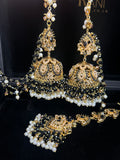 Black and White Multi Coloured Jhumkes & Tikka Set