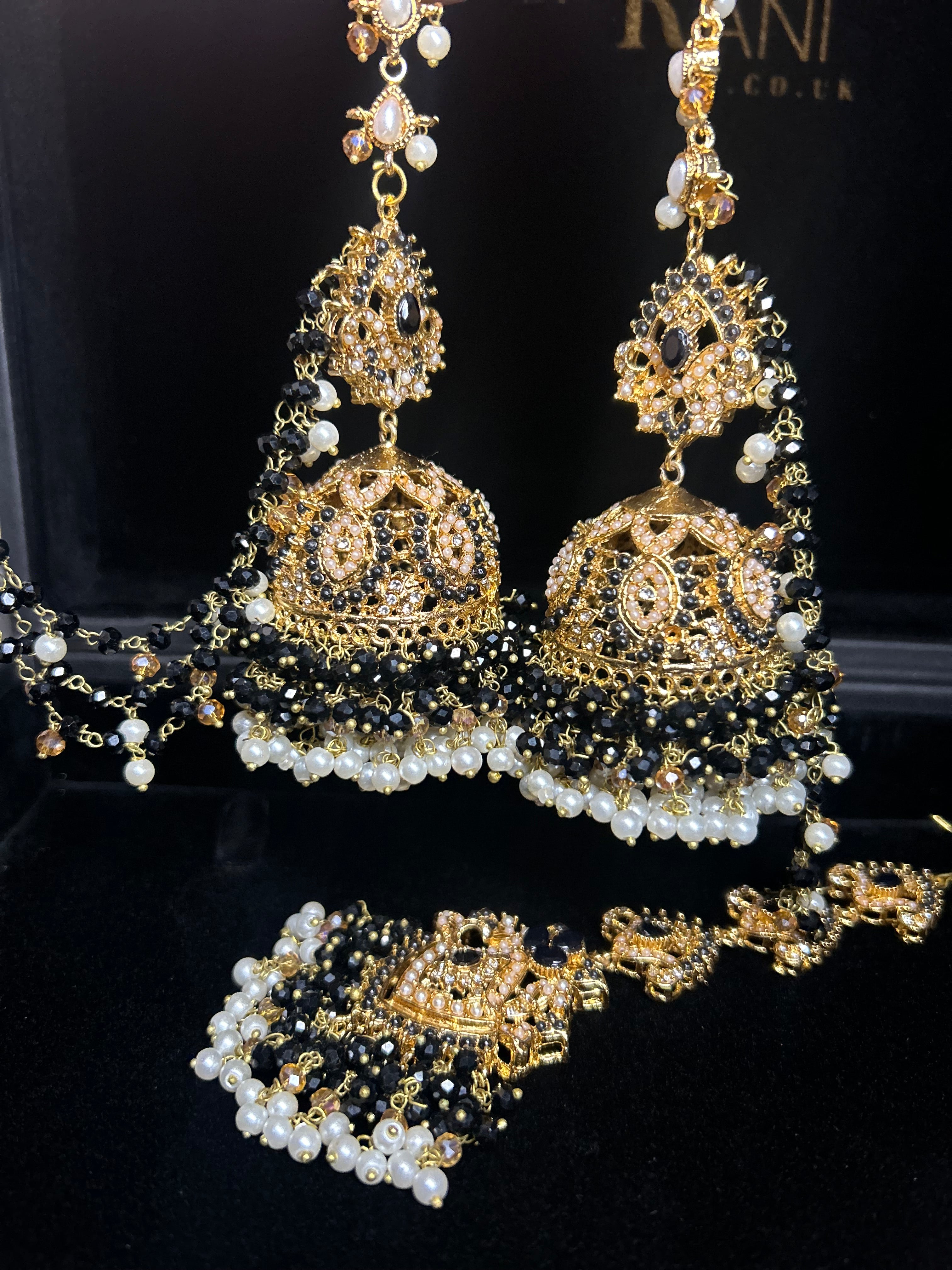 Black and White Multi Coloured Jhumkes & Tikka Set