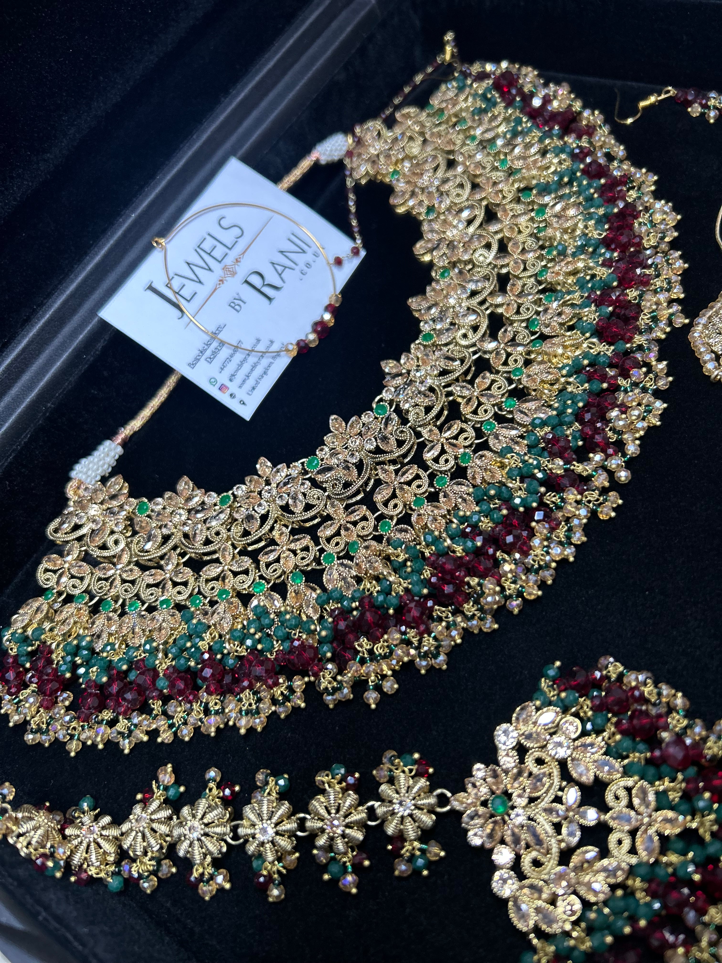 Beautiful Maroon & Green 22 crt Gold Plated Bridal Jewellery Set Style 953
