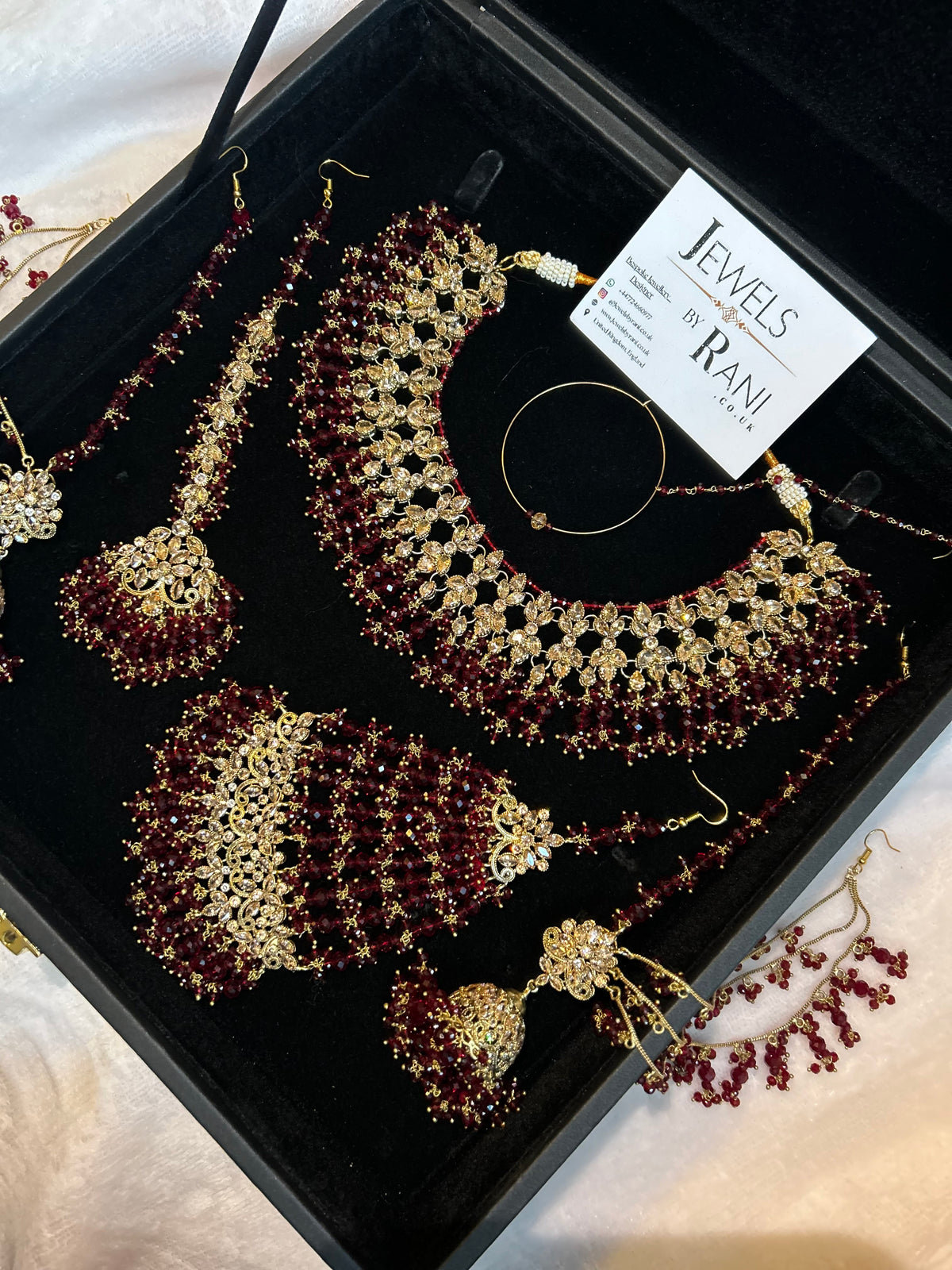 22crt Gold Plated  - Maroon and Gold Bridal Set Style 3863