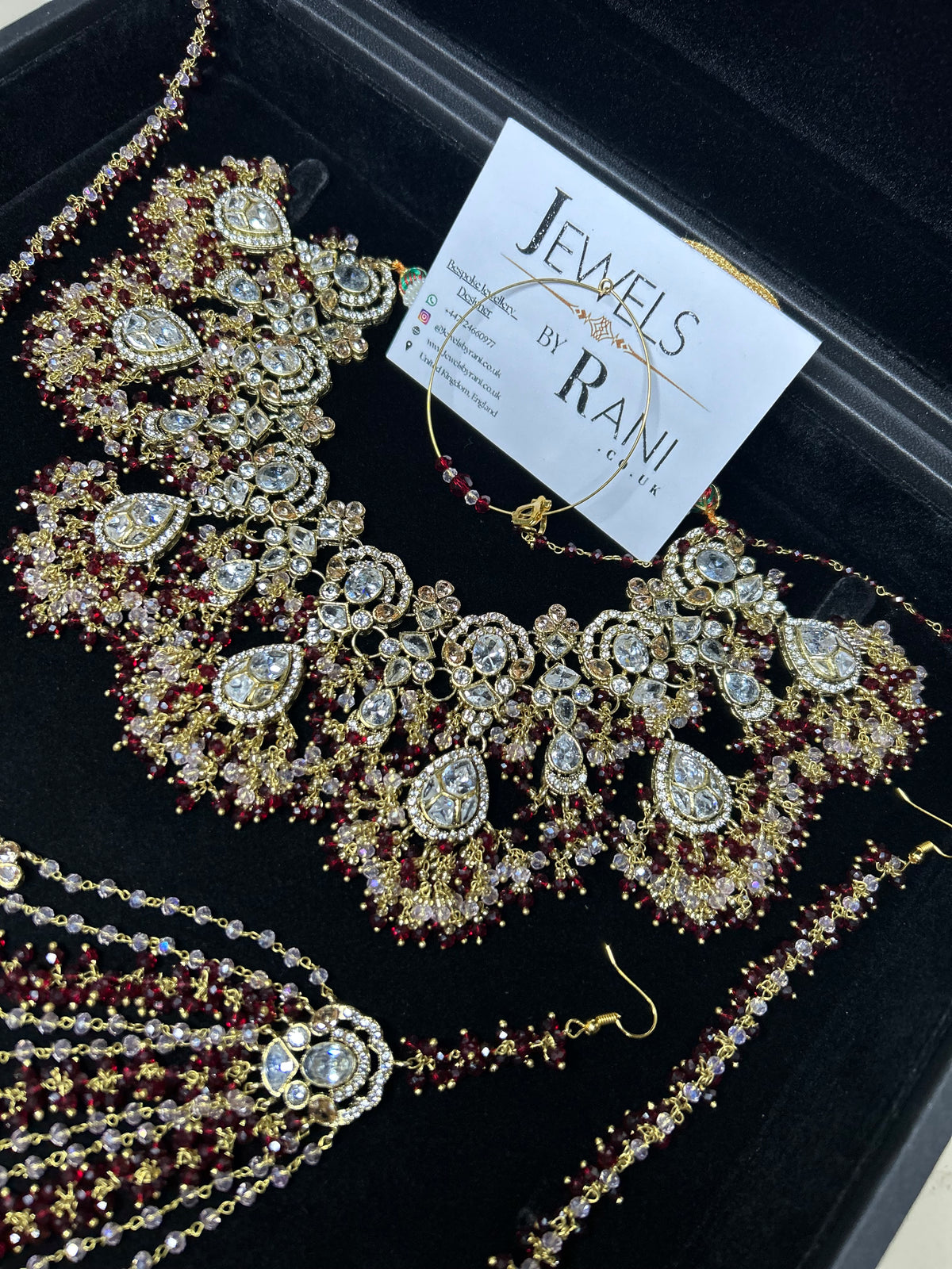 22crt Gold Plated  - Maroon and light Pink Bridal Set Style 4963