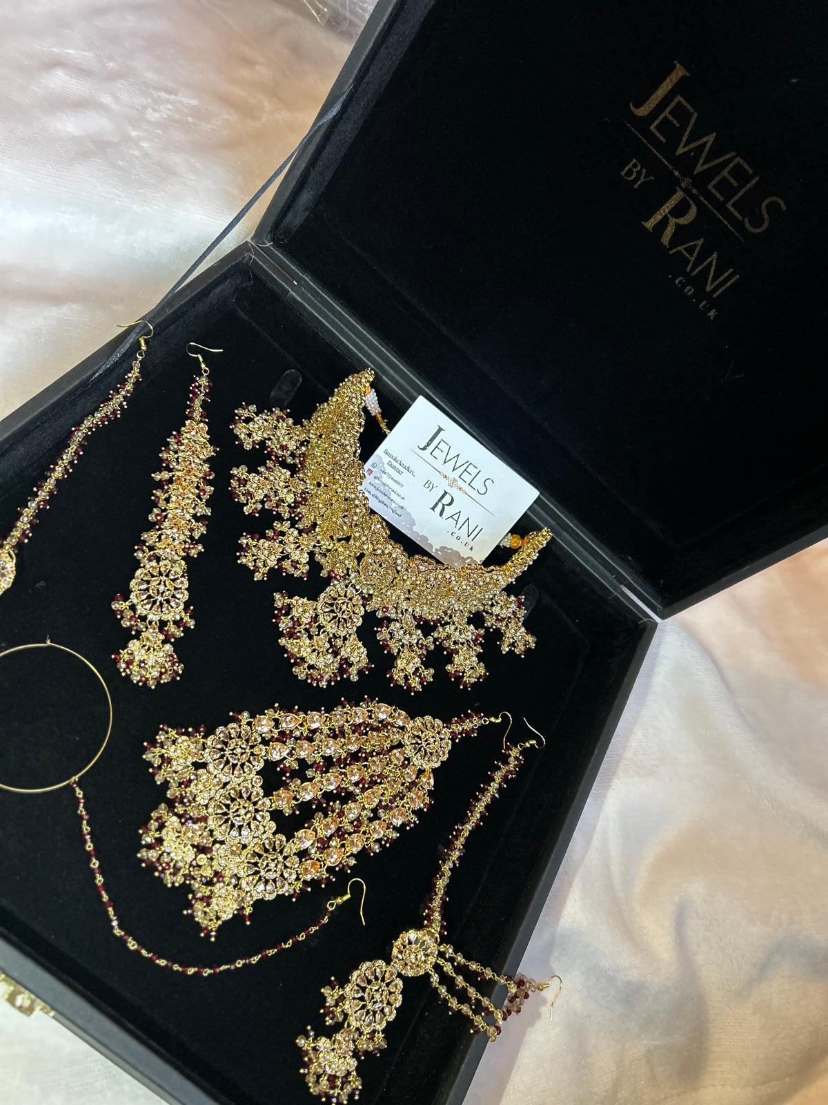 22crt Gold Plated  - Trending Maroon and Gold Choker Bridal Set Style 3862