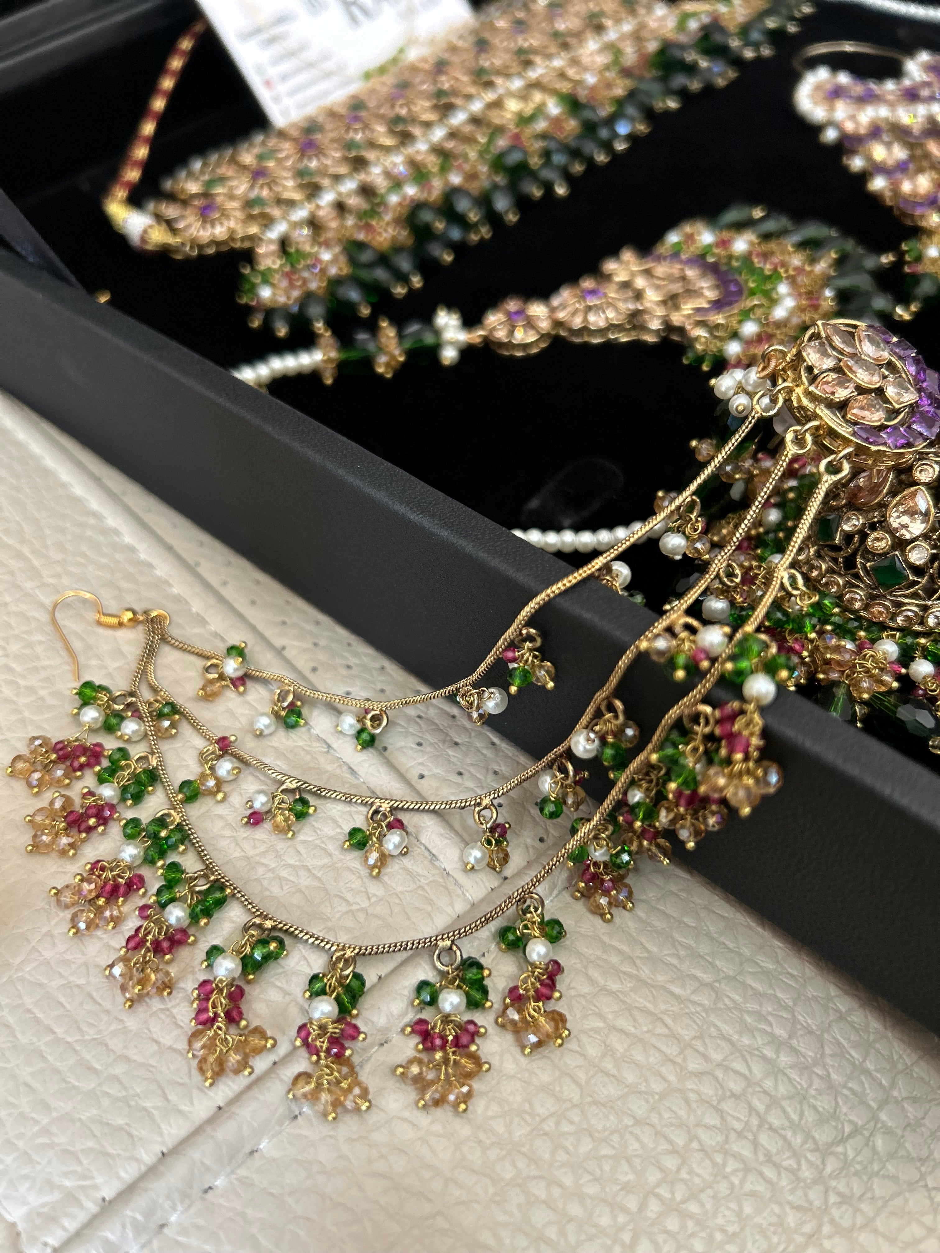 Pre Order 6 Weeks - 22crt Gold Plated- Purple and Green Mehndi Choker Set