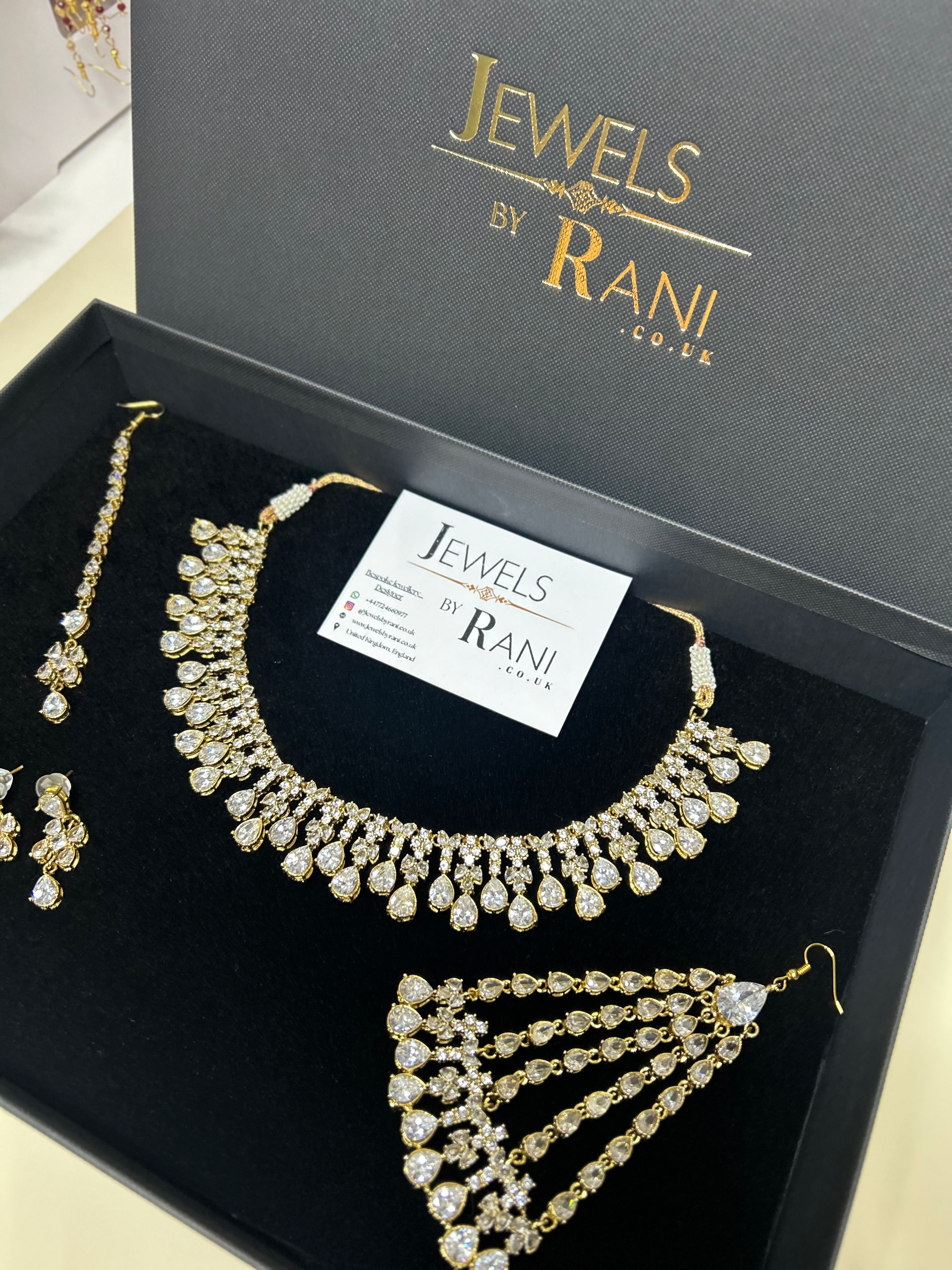 Beautiful Silver Stoned Bridal Jewellery Set 22crt Gold Plated