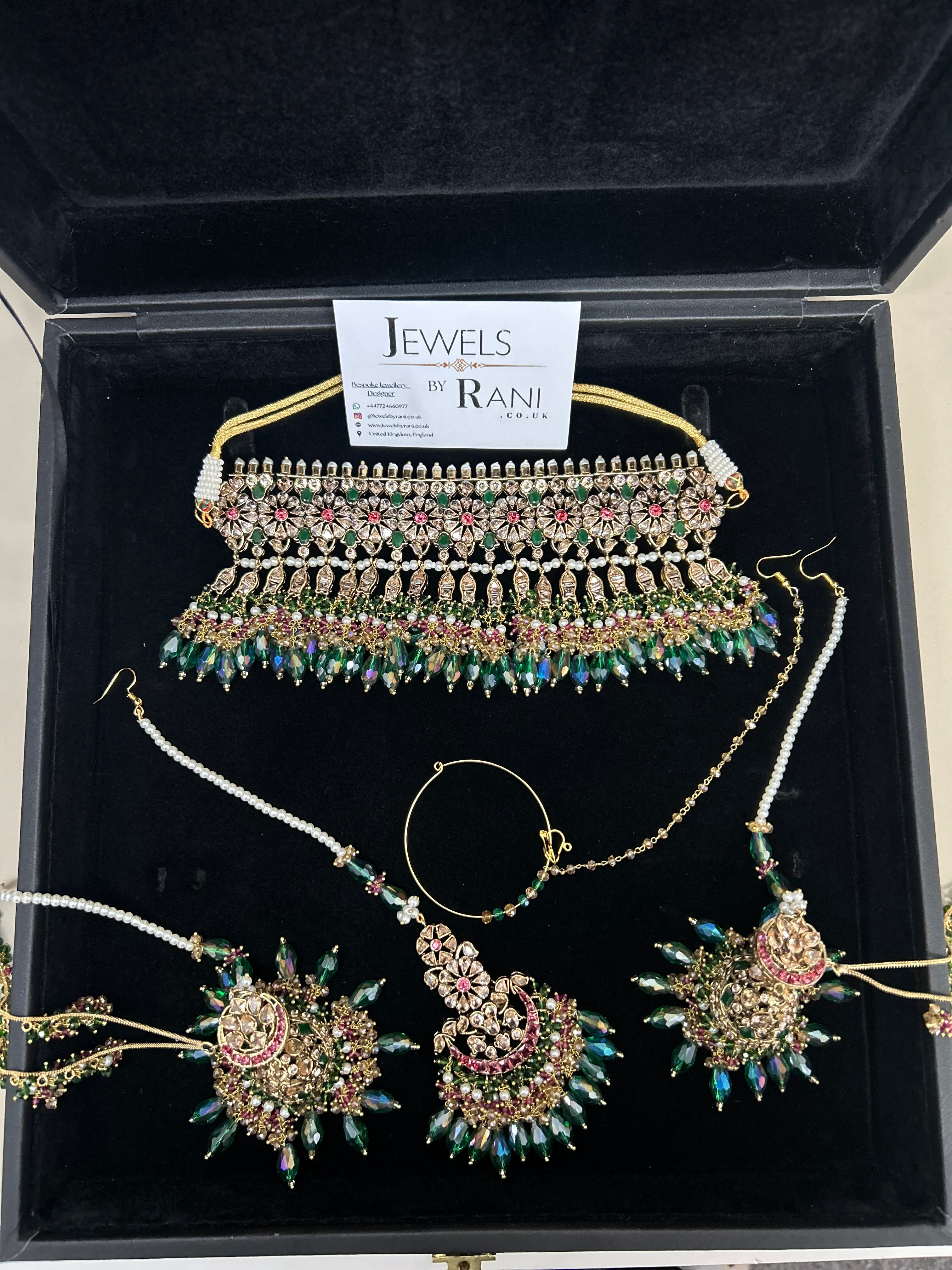 PRE ORDER: 6 Week Making time- Gorgeous Green Mehndi Choker Bridal Jewellery Set - no jhumar