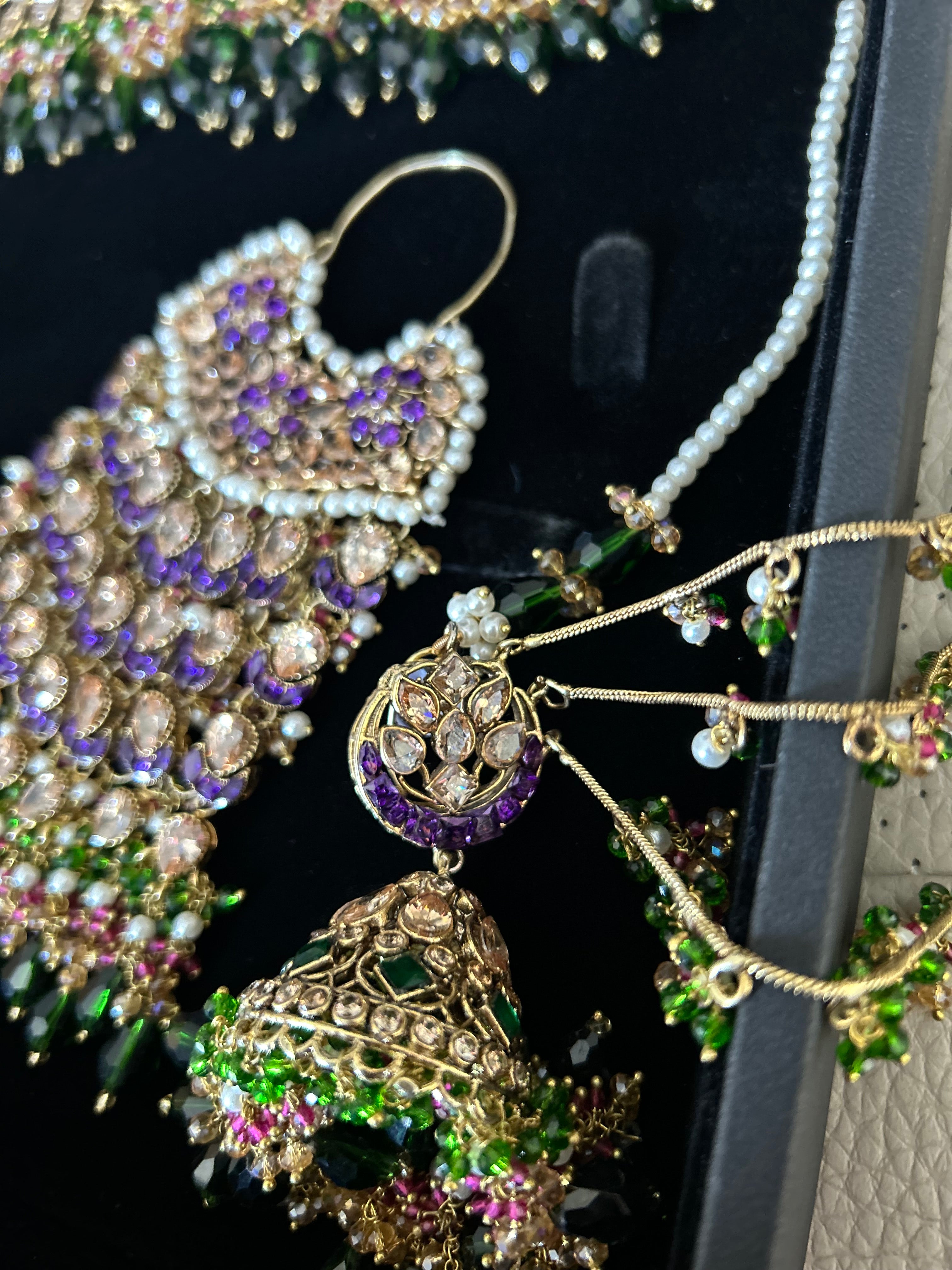 Pre Order 6 Weeks - 22crt Gold Plated- Purple and Green Mehndi Choker Set