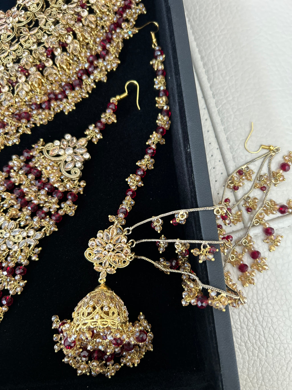 Pre order 6 Weeks - 22crt Gold Plated  - Maroon and Gold Bridal Set
