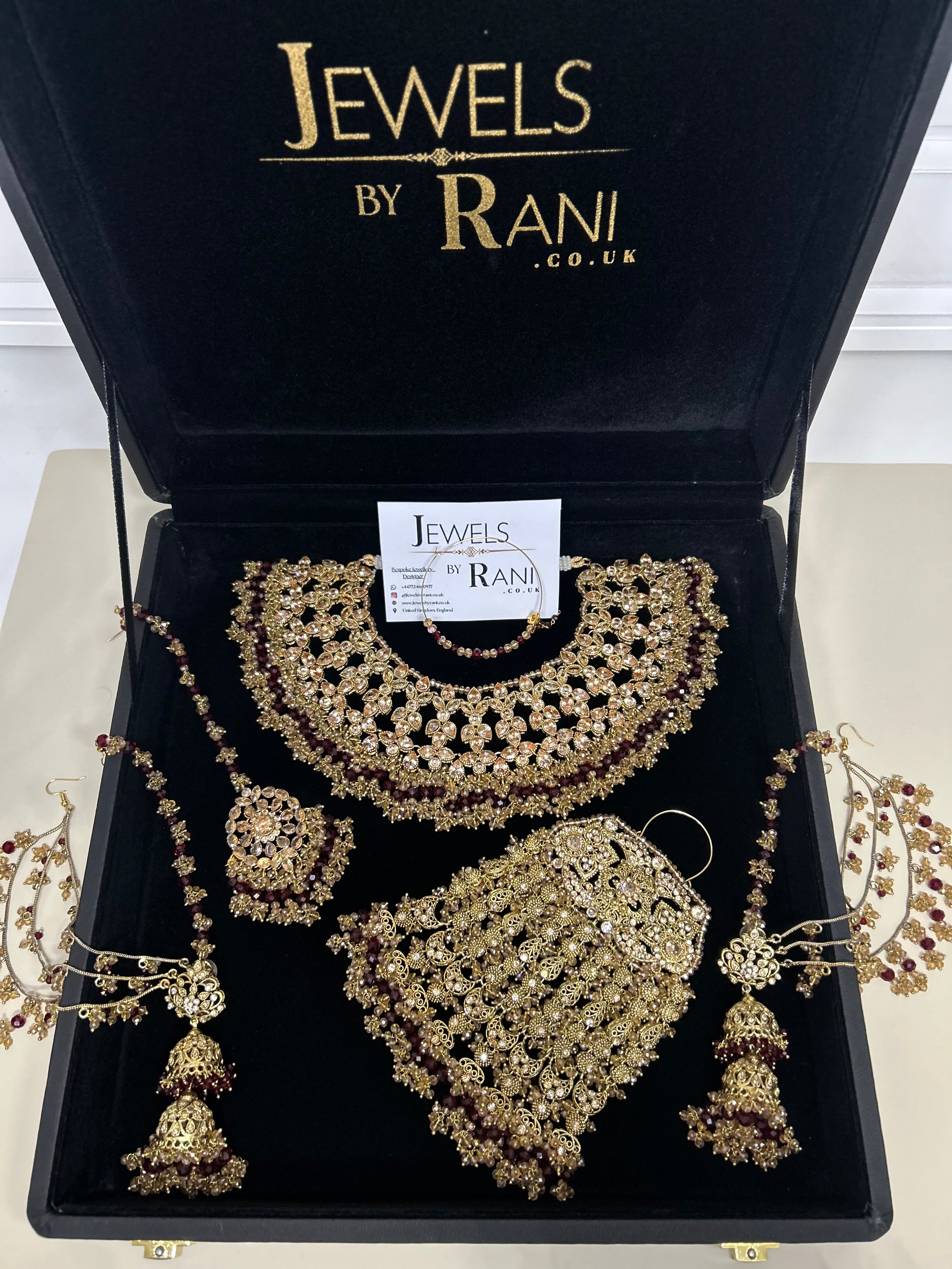 PRE ORDER: 6 Week Making time- Beautiful Maroon & Gold 22 crt Gold Plated Bridal Jewellery Set