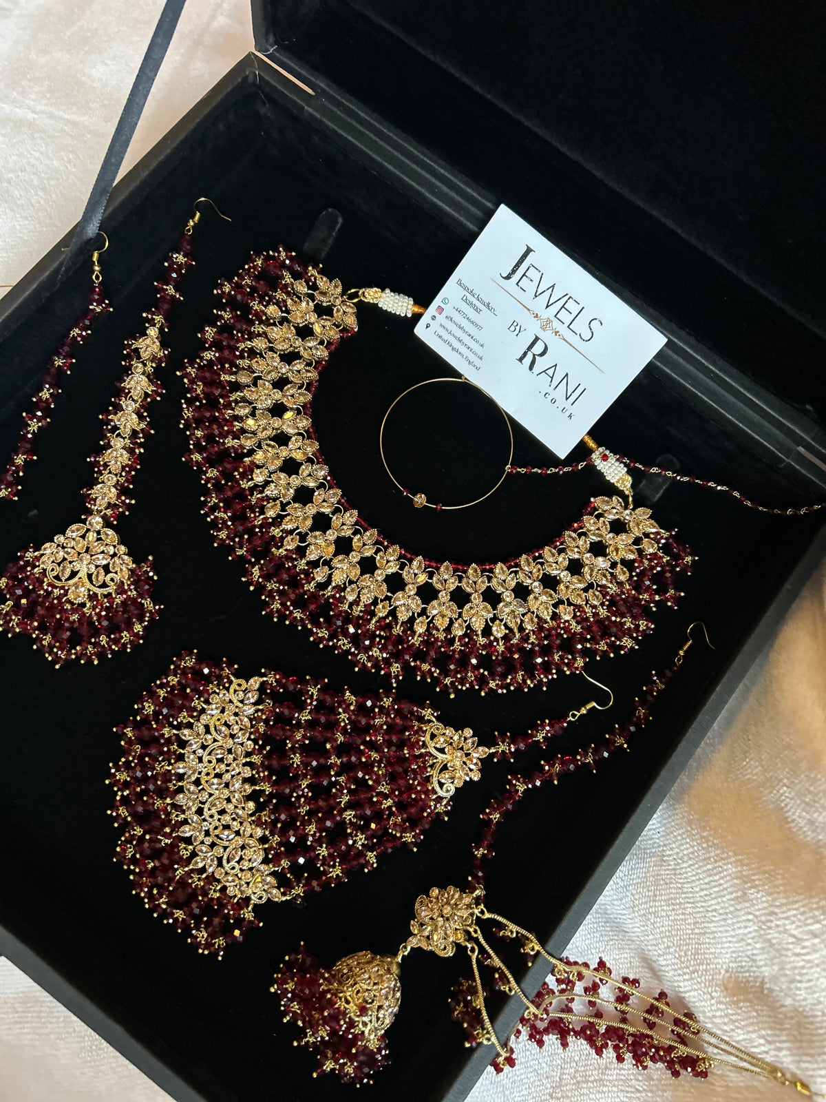 22crt Gold Plated  - Maroon and Gold Bridal Set Style 3863