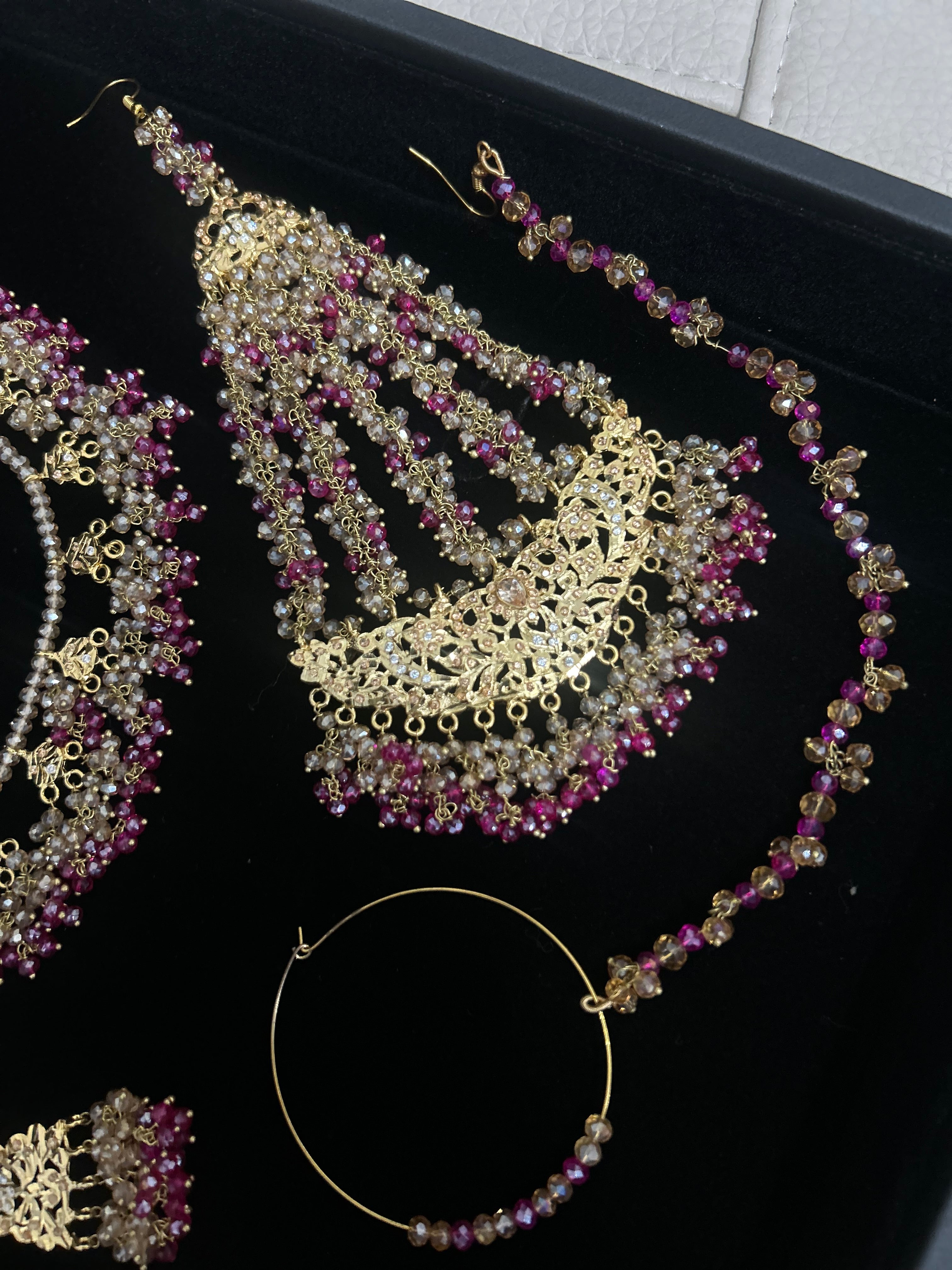 Hot Pink and Gold Kundan Bridal Jewellery Set 22crt Gold Plated