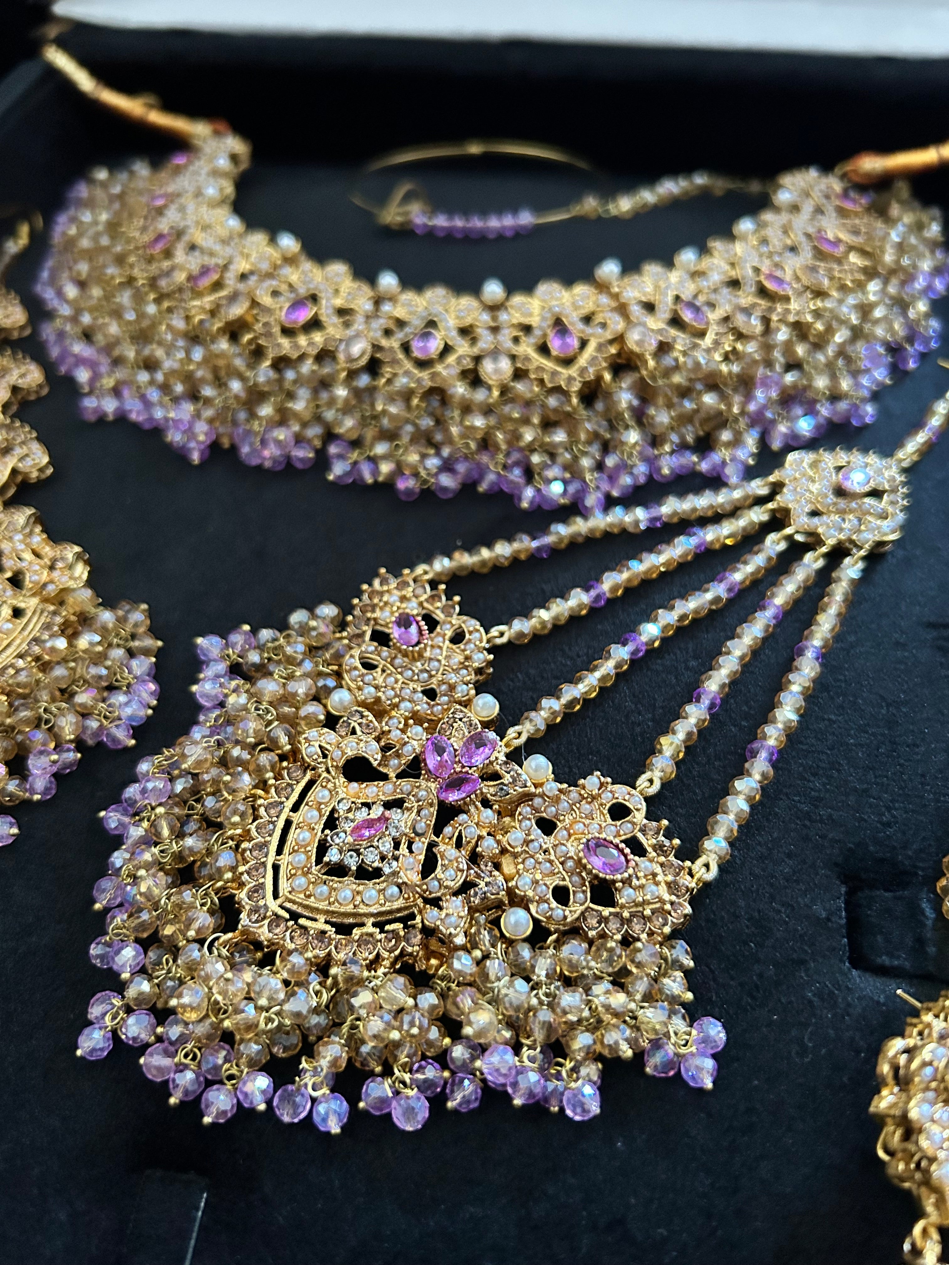 Lilac and Gold Jewellery Set with beautiful small Jhumkies