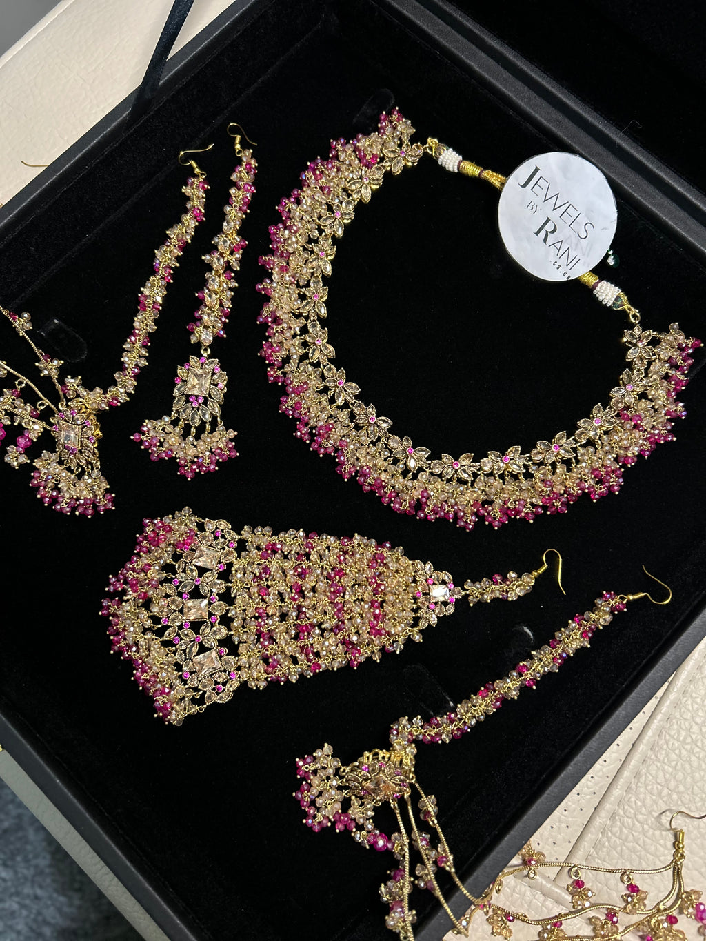 Beautiful Hot Pink and Gold Bridal Jewellery Set 22crt Gold Plated