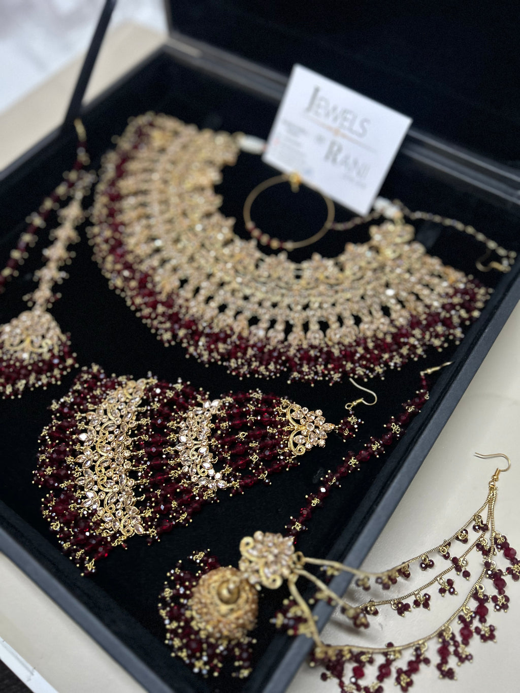 Stunning, Pakistani Trending Maroon Full Bridal Jewellery Set/ Style 87 Large Necklace