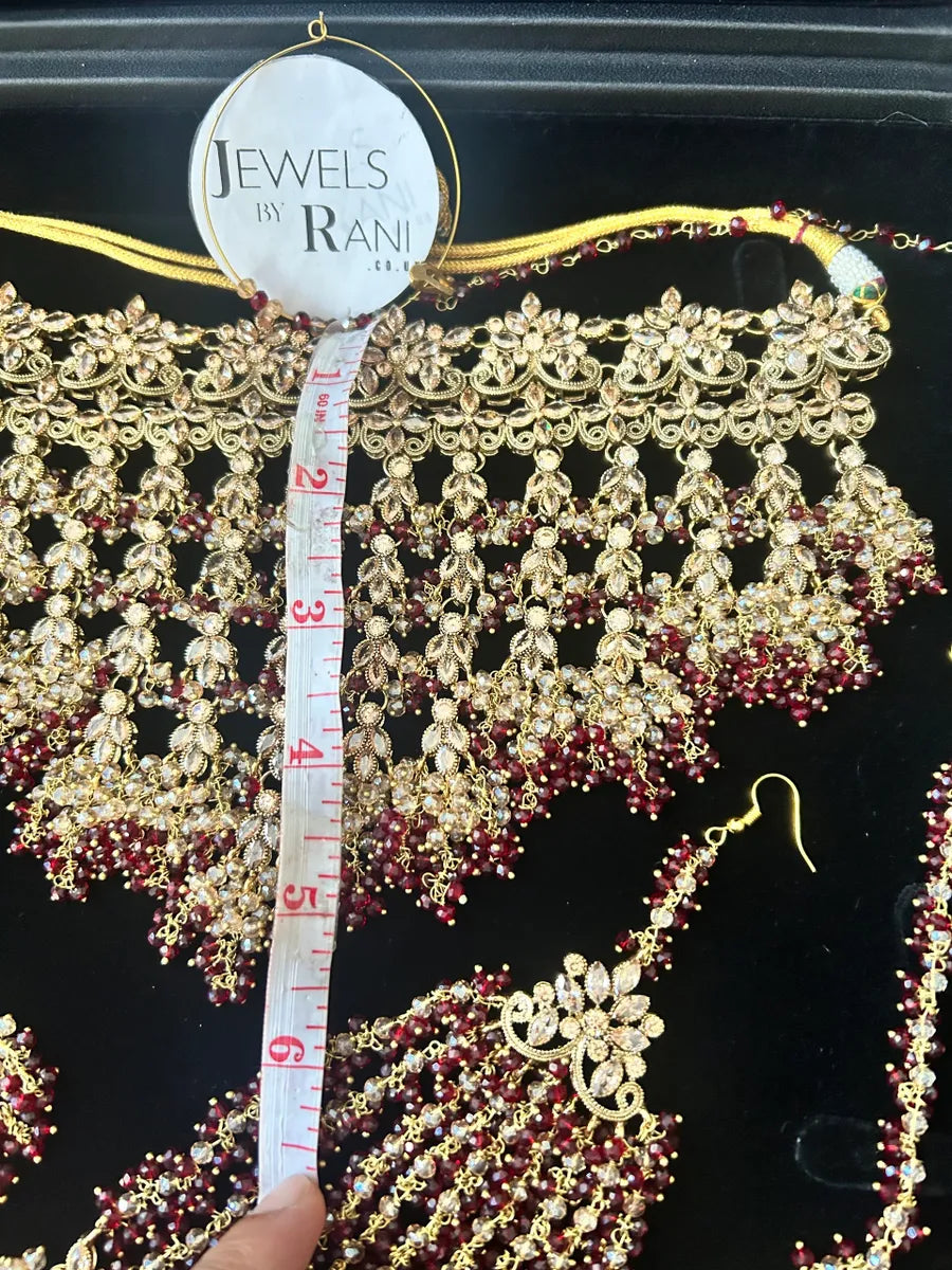 24 crt Gold Plated - Beautiful Maroon Pakistani Bridal Jewellery Set - Jewelsbyrani