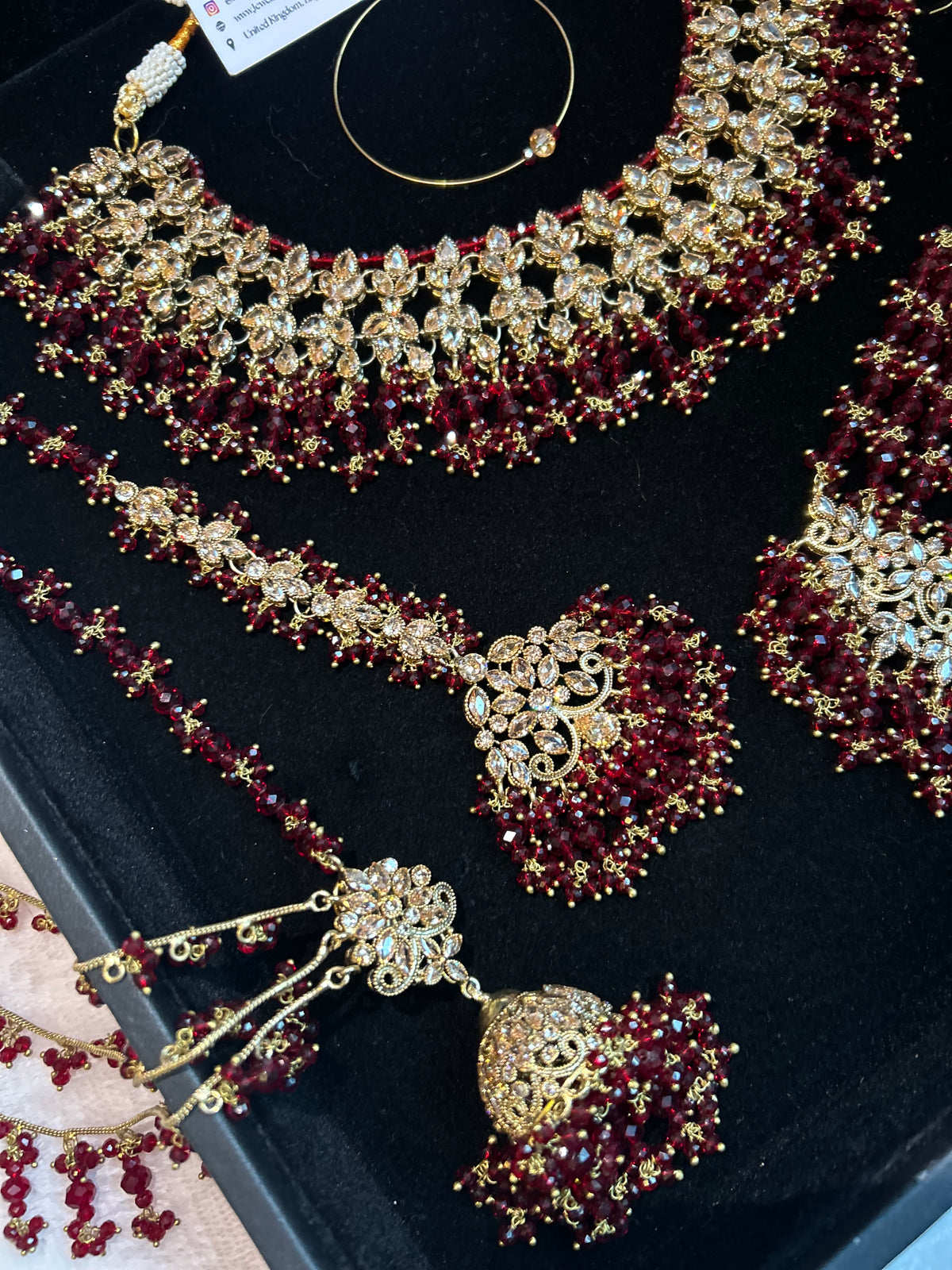 22crt Gold Plated  - Maroon and Gold Bridal Set Style 3863