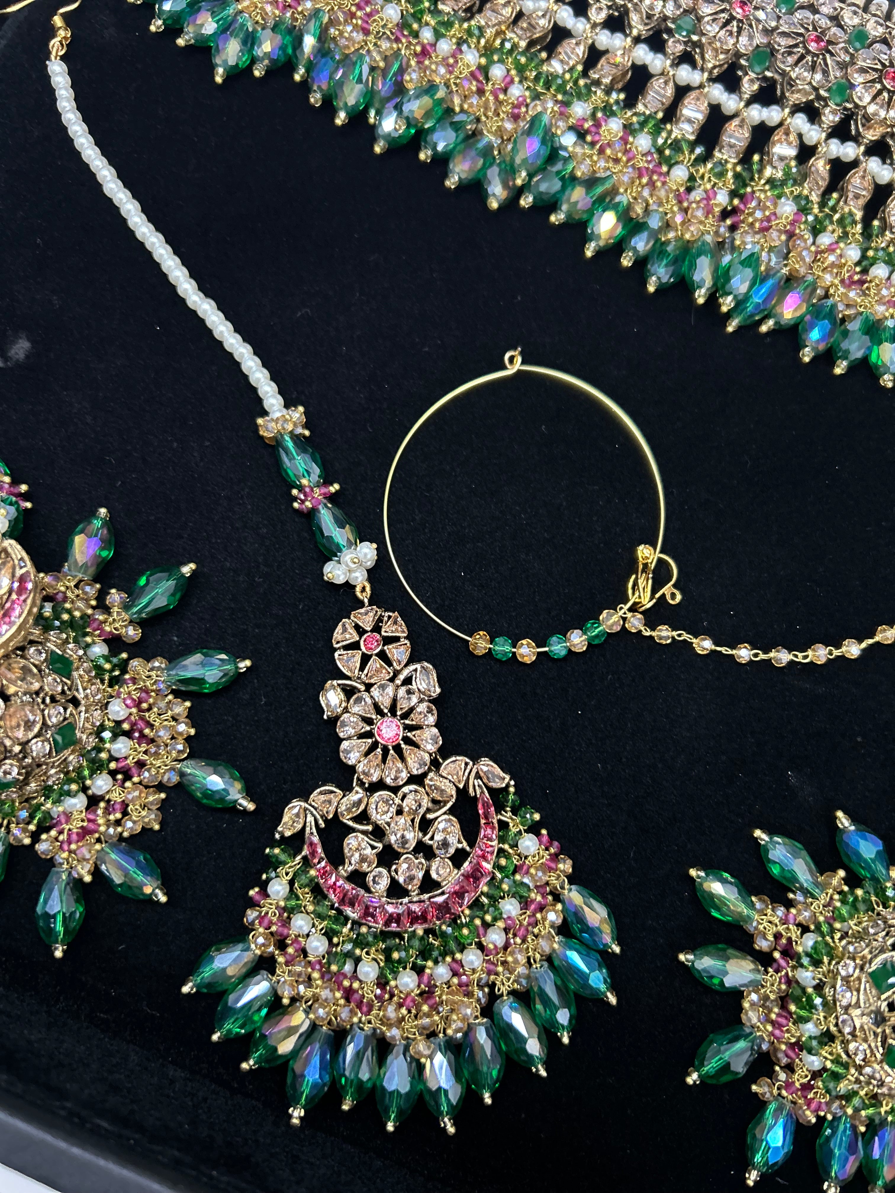 PRE ORDER: 6 Week Making time- Gorgeous Green Mehndi Choker Bridal Jewellery Set - no jhumar