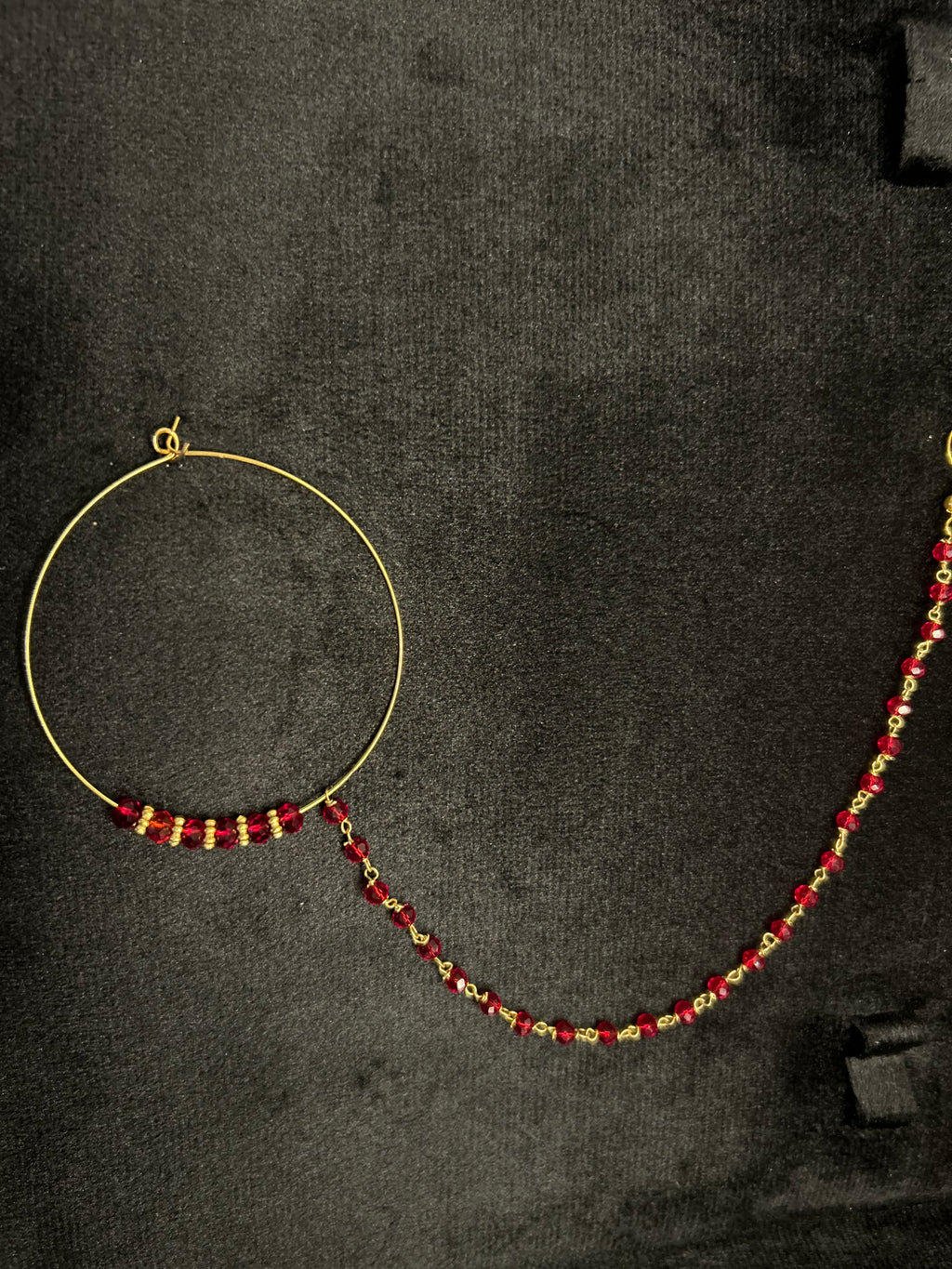 Deep Red and Gold Bridal Nose Ring Nathli Nose Hoop | Design 17