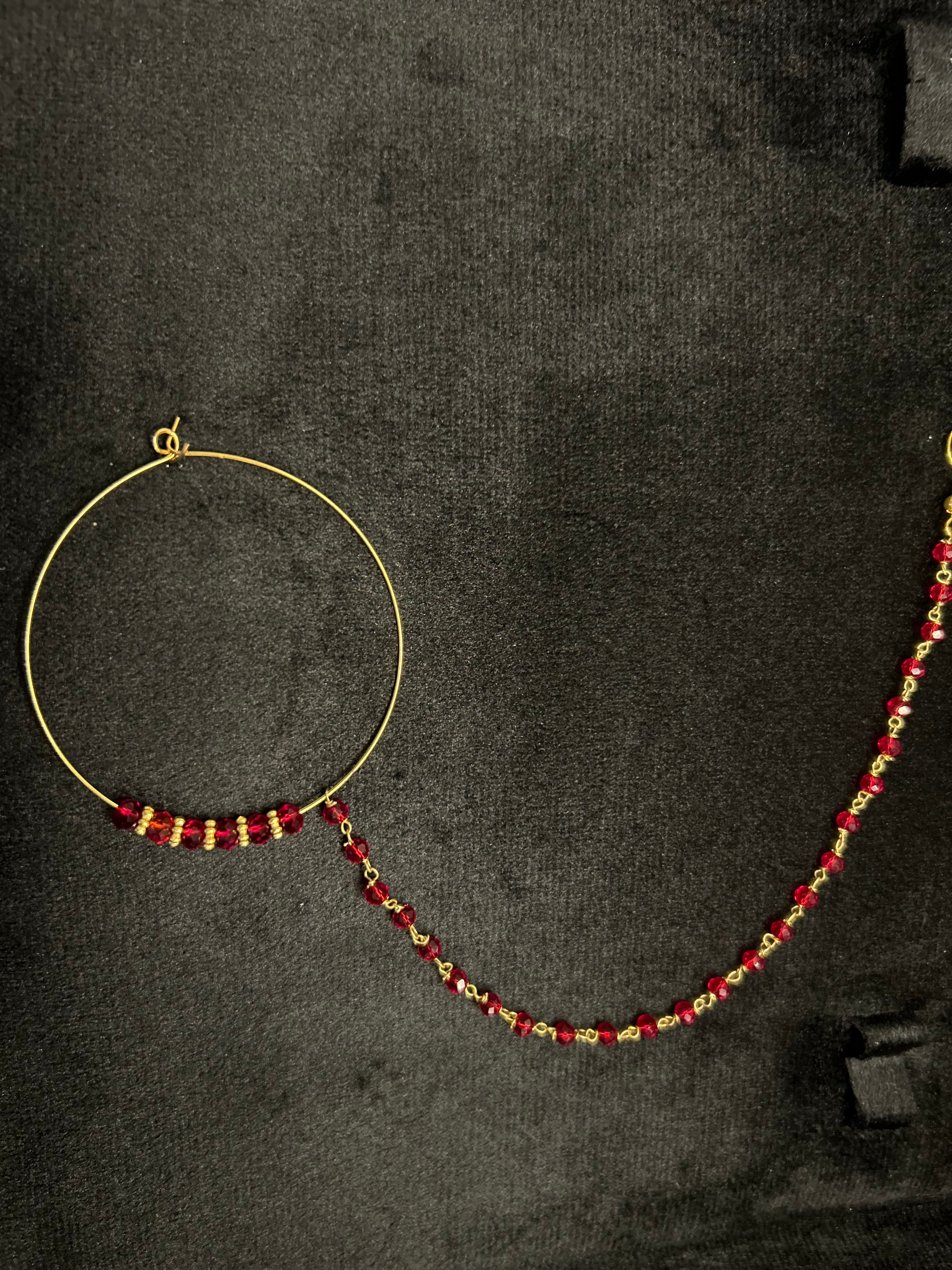 Deep Red and Gold Bridal Nose Ring Nathli Nose Hoop | Design 17