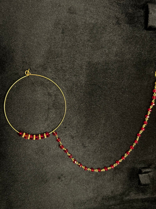 Deep Red and Gold Bridal Nose Ring Nathli Nose Hoop | Design 17