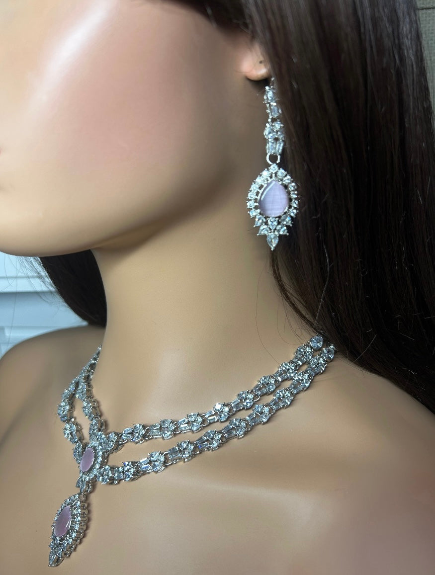 Beautiful Pink and Silver Statement Set