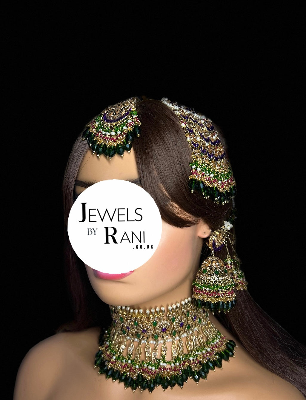 Pre Order 6 Weeks - 22crt Gold Plated- Purple and Green Mehndi Choker Set