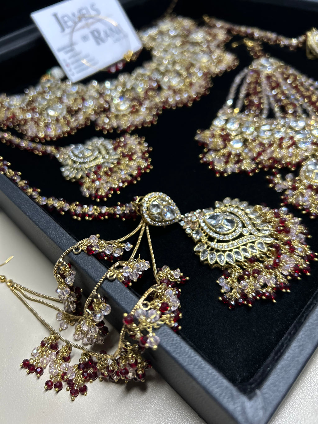 22crt Gold Plated  - Maroon and light Pink Bridal Set Style 4963