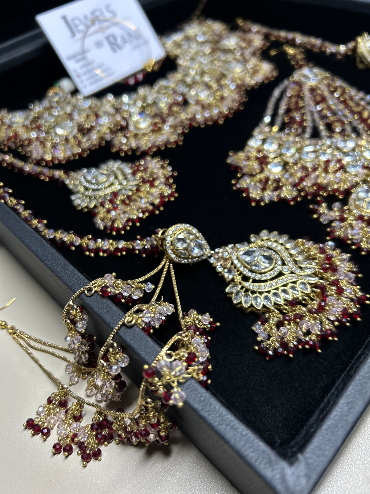 22crt Gold Plated  - Maroon and light Pink Bridal Set Style 4963