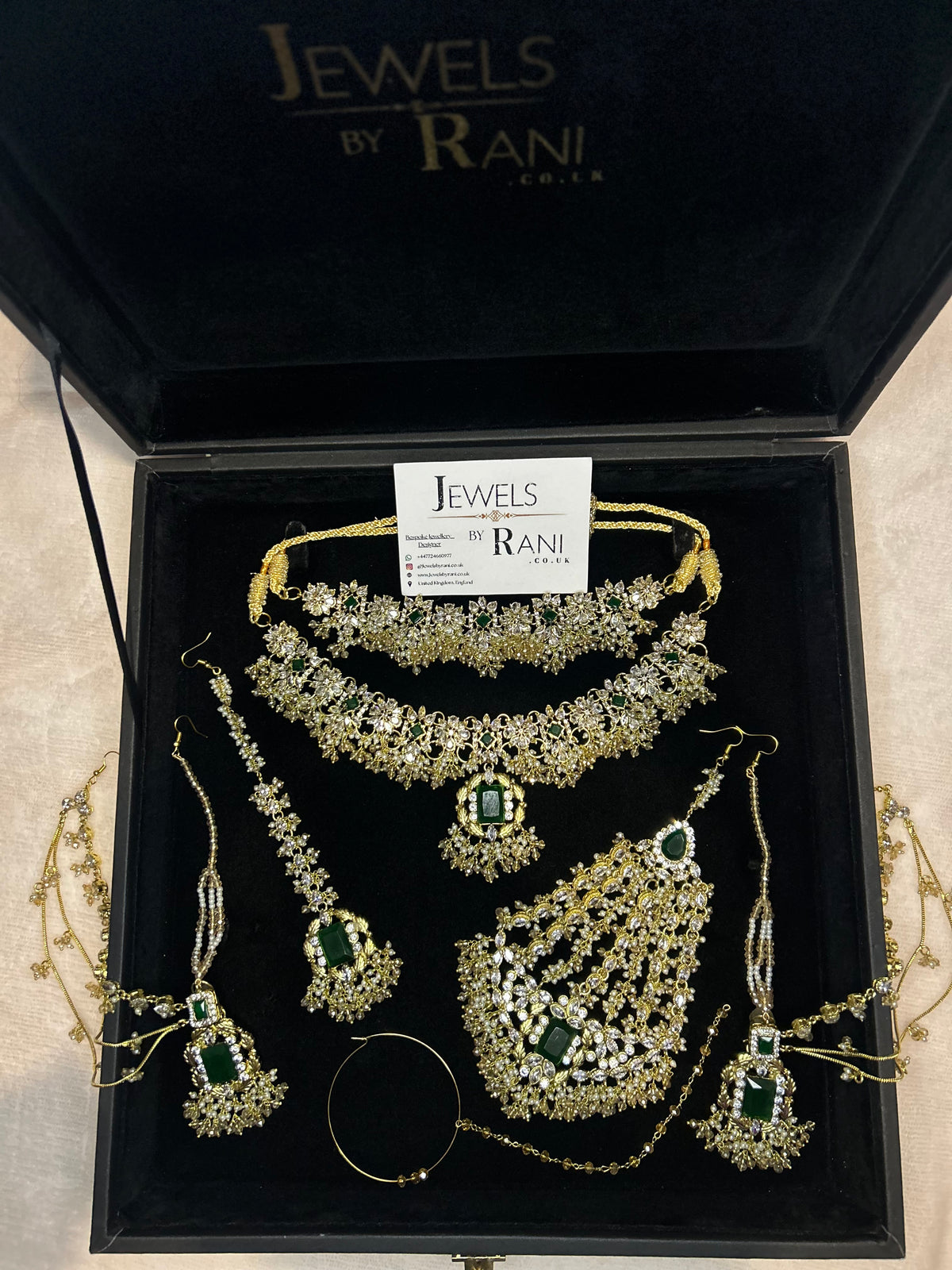 Beautiful Gold,White and Green 22crt Gold Plated Bridal Jewellery Set | Perfect for any occasion -Style 42186