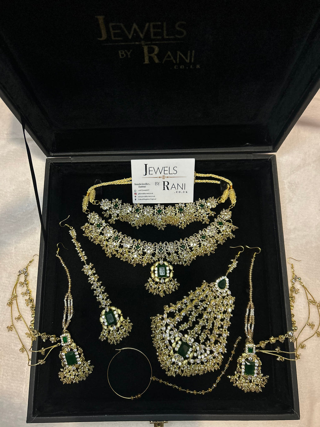Beautiful Gold,White and Green 22crt Gold Plated Bridal Jewellery Set | Perfect for any occasion -Style 42186