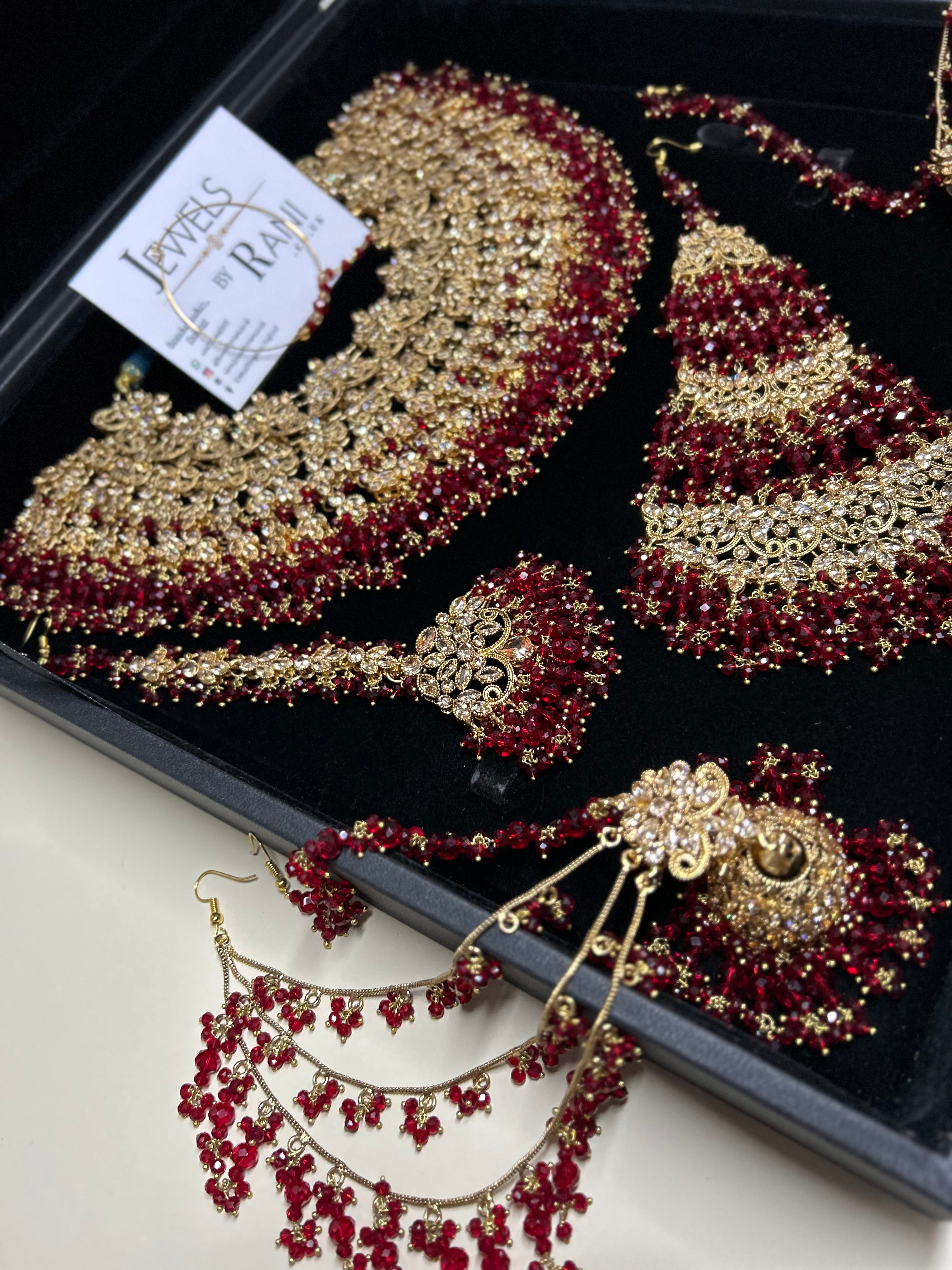 Stunning, Pakistani Trending Deep Red Full Bridal Jewellery Set/ Style 87 Large Necklace