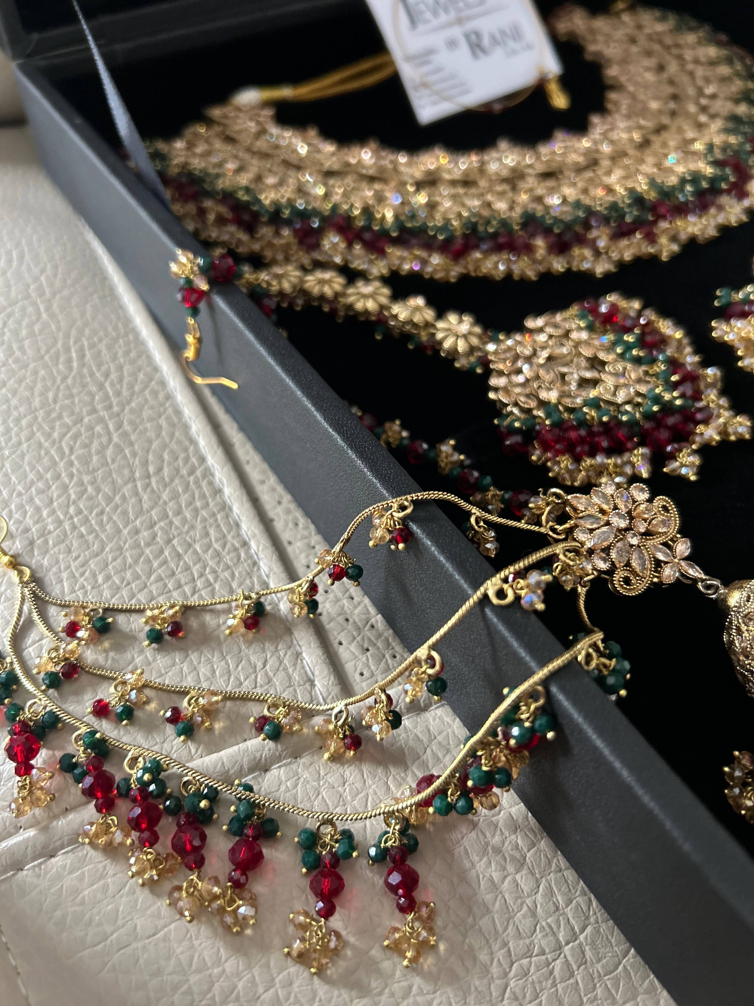 Pre order 6 Weeks - Stunning Detailed Green and Maroon Bridal Jewellery Set Larger Necklace