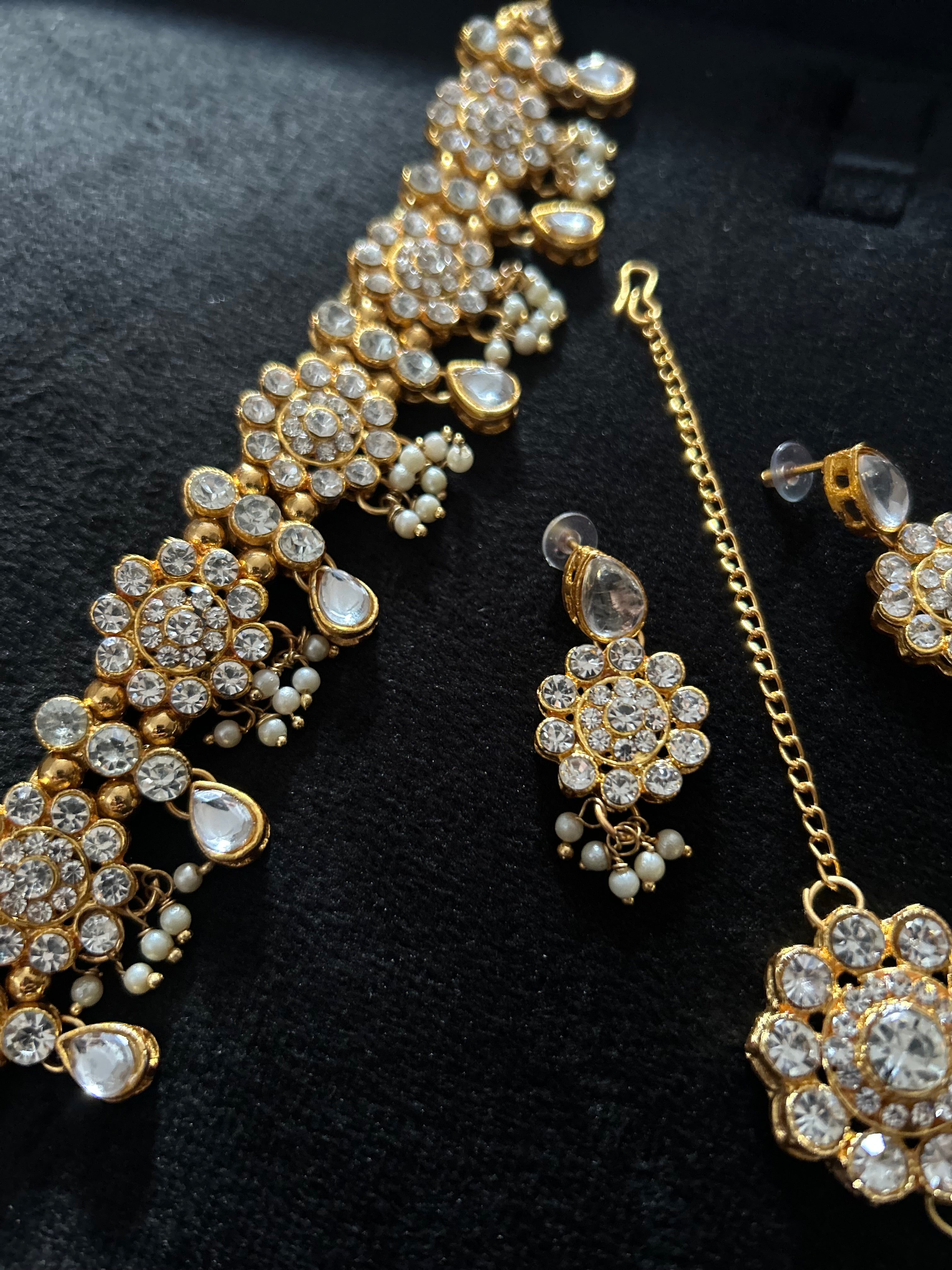 Beautiful Light Weight Silver and White Choker with Earrings and Tikka