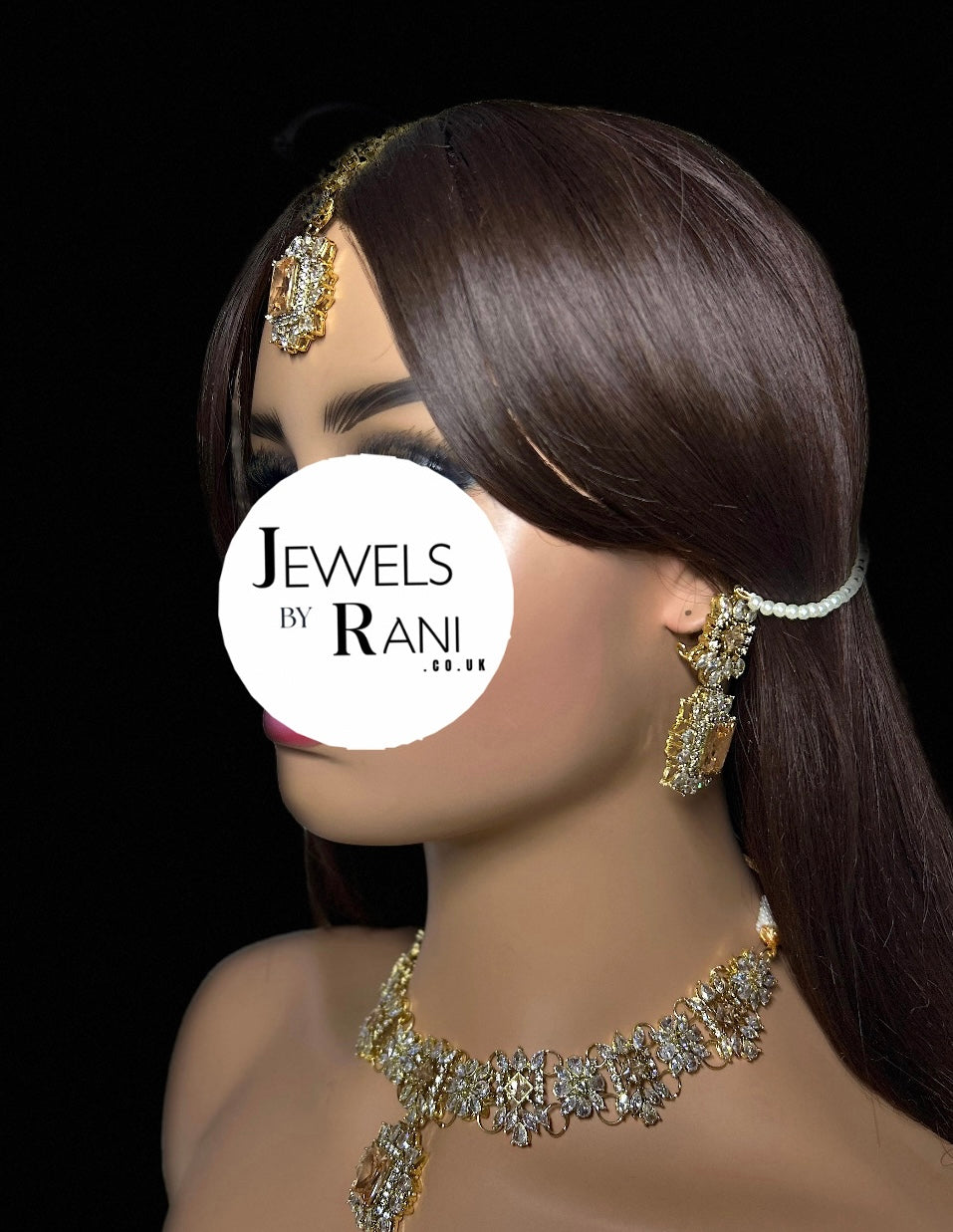 Pre Order 6 Weeks - Beautiful Champagne / Gold Stoned Bridal Jewellery Set Gold Plated