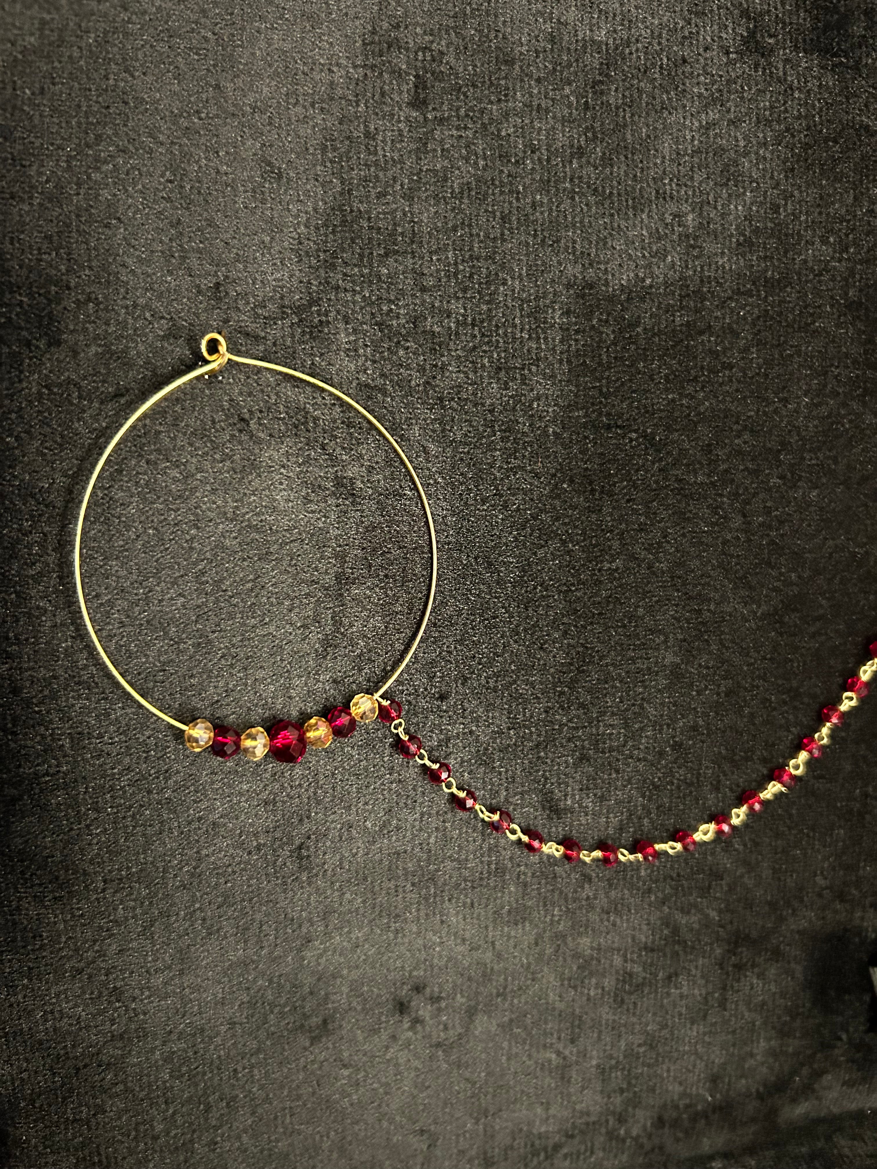 Maroon and Gold Bridal Nose Ring Nathli Nose Hoop | Design 10