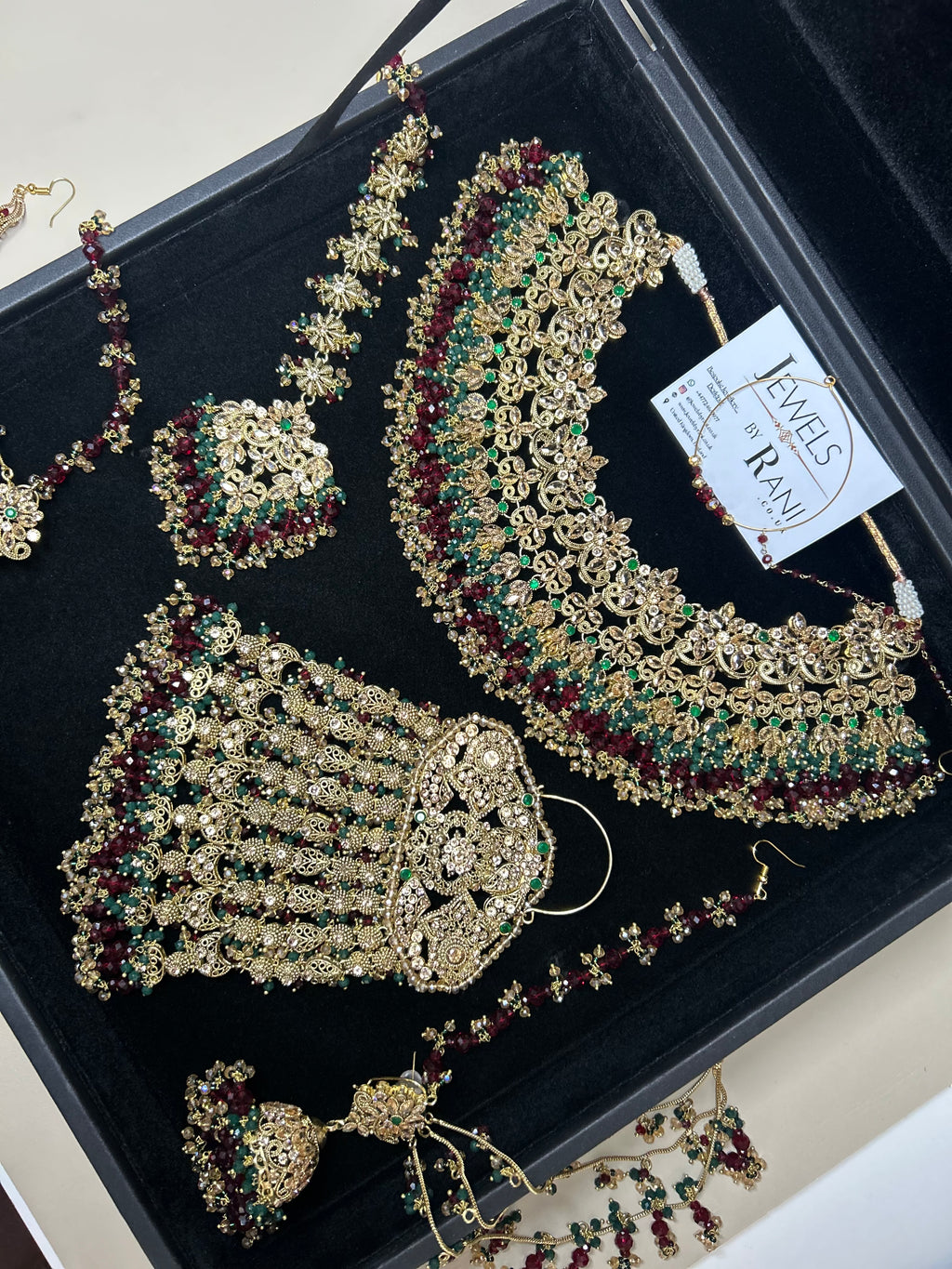 Beautiful Maroon & Green 22 crt Gold Plated Bridal Jewellery Set Style 953
