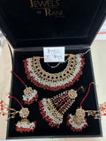 Red & White Necklace set, with heavily beaded Earrings & tikka