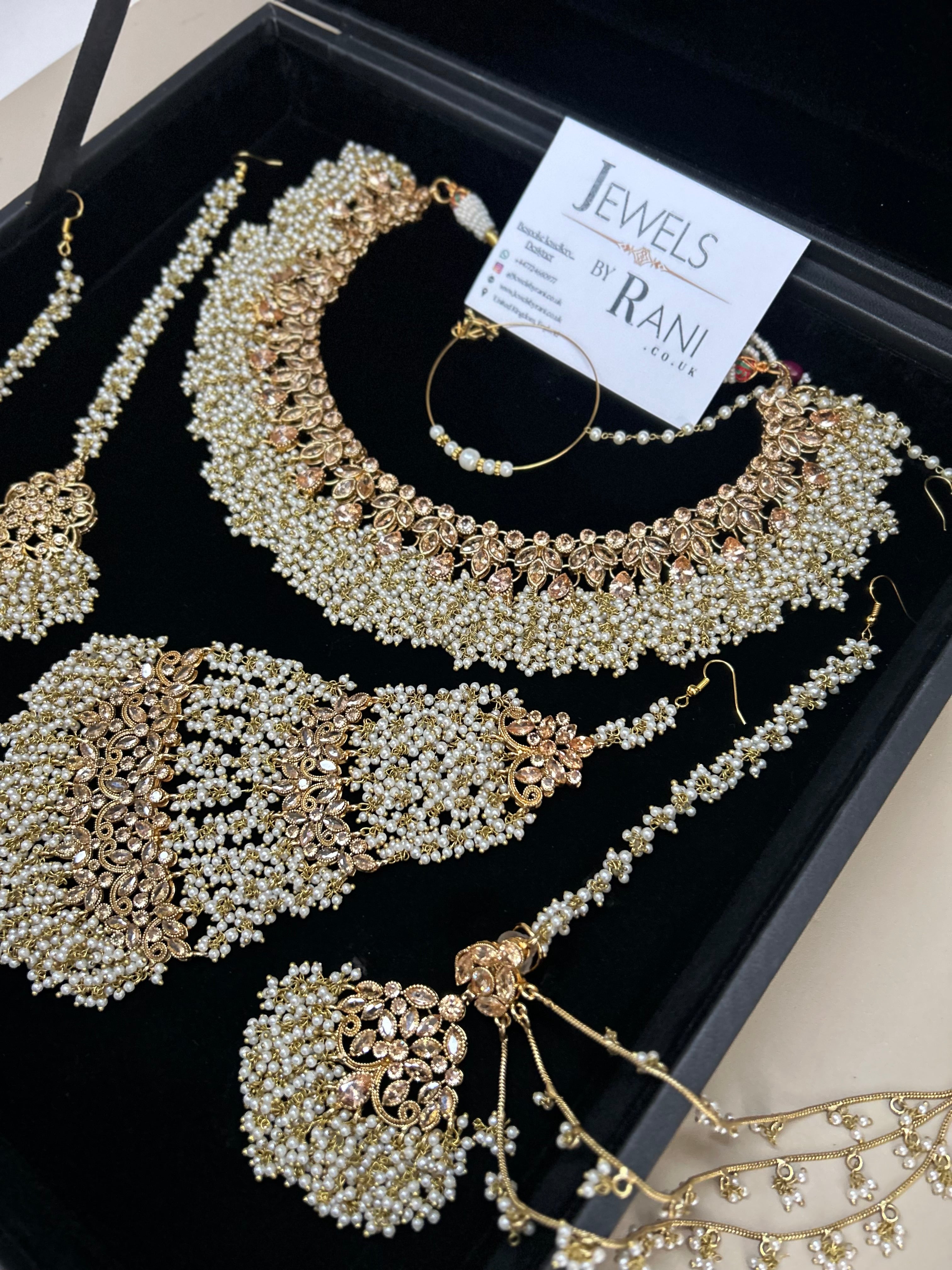 Pearly White & Gold Bridal Jewellery Set Style 429