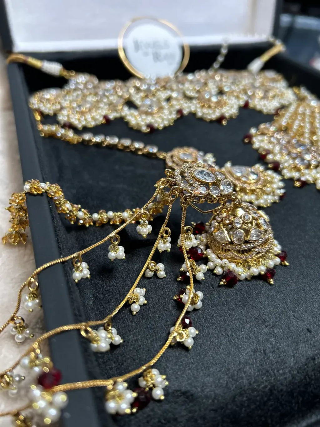 Beautiful Maroon, Pearly White & Gold 22 crt Gold Plated Bridal Jewellery Set