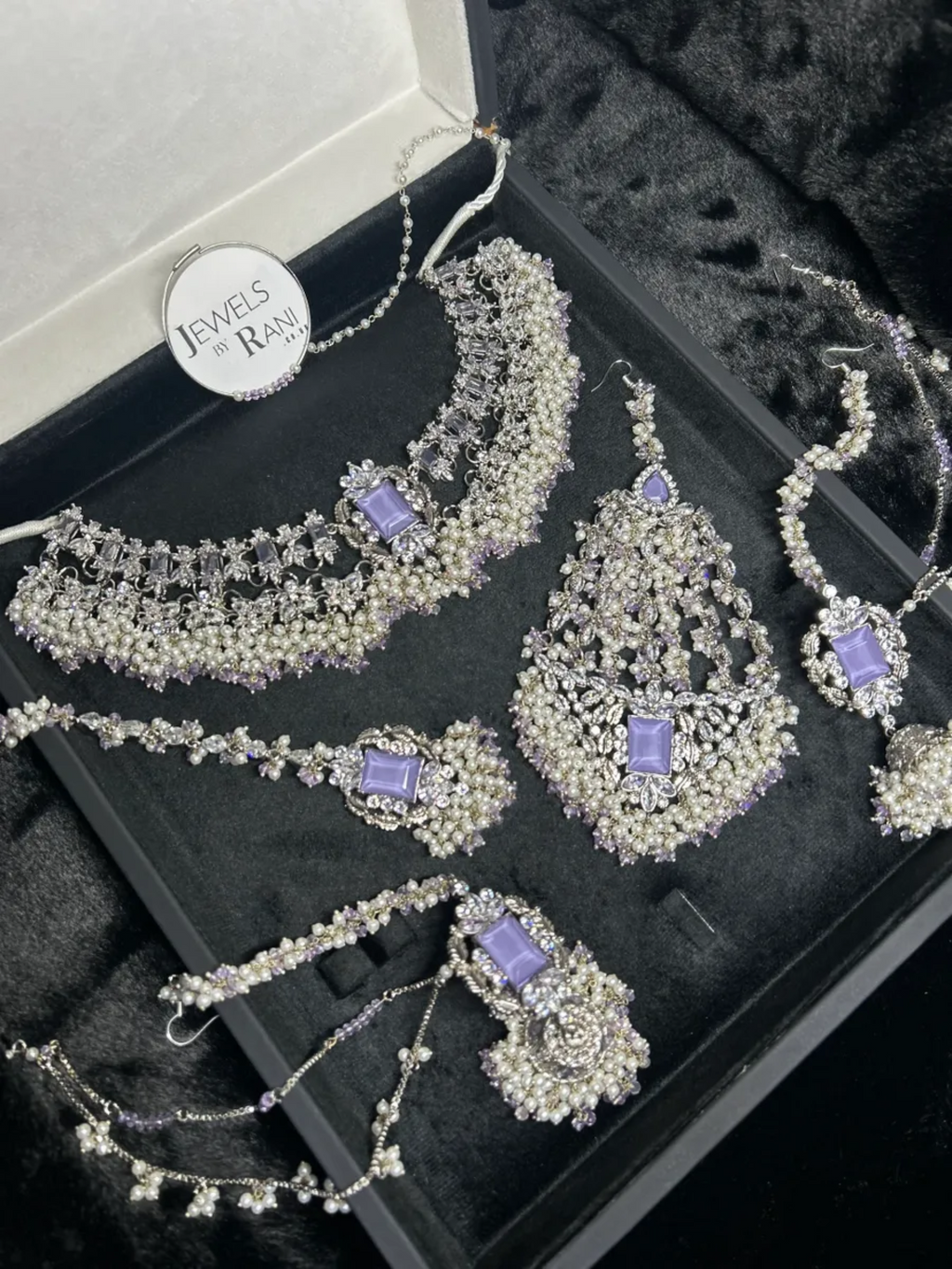 Pre Order 6 Weeks - Silver Plated & Lilac Bridal Jewellery Set - Jewelsbyrani