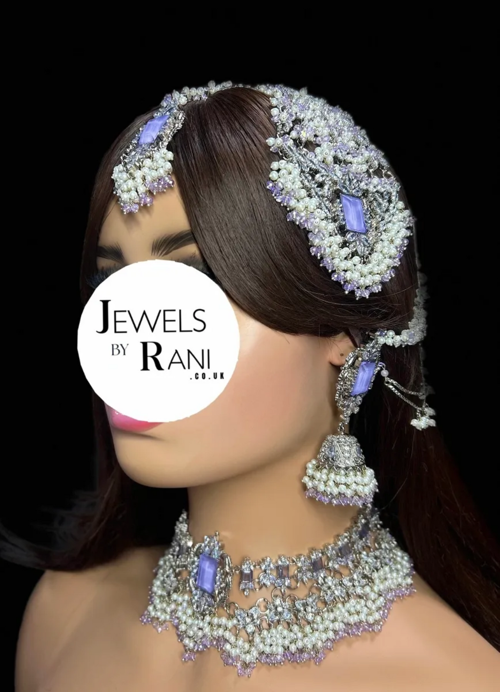 Pre Order 6 Weeks - Silver Plated & Lilac Bridal Jewellery Set - Jewelsbyrani