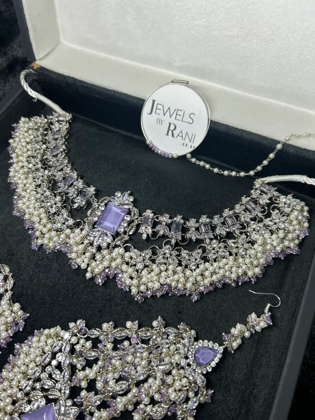 Pre Order 6 Weeks - Silver Plated & Lilac Bridal Jewellery Set - Jewelsbyrani