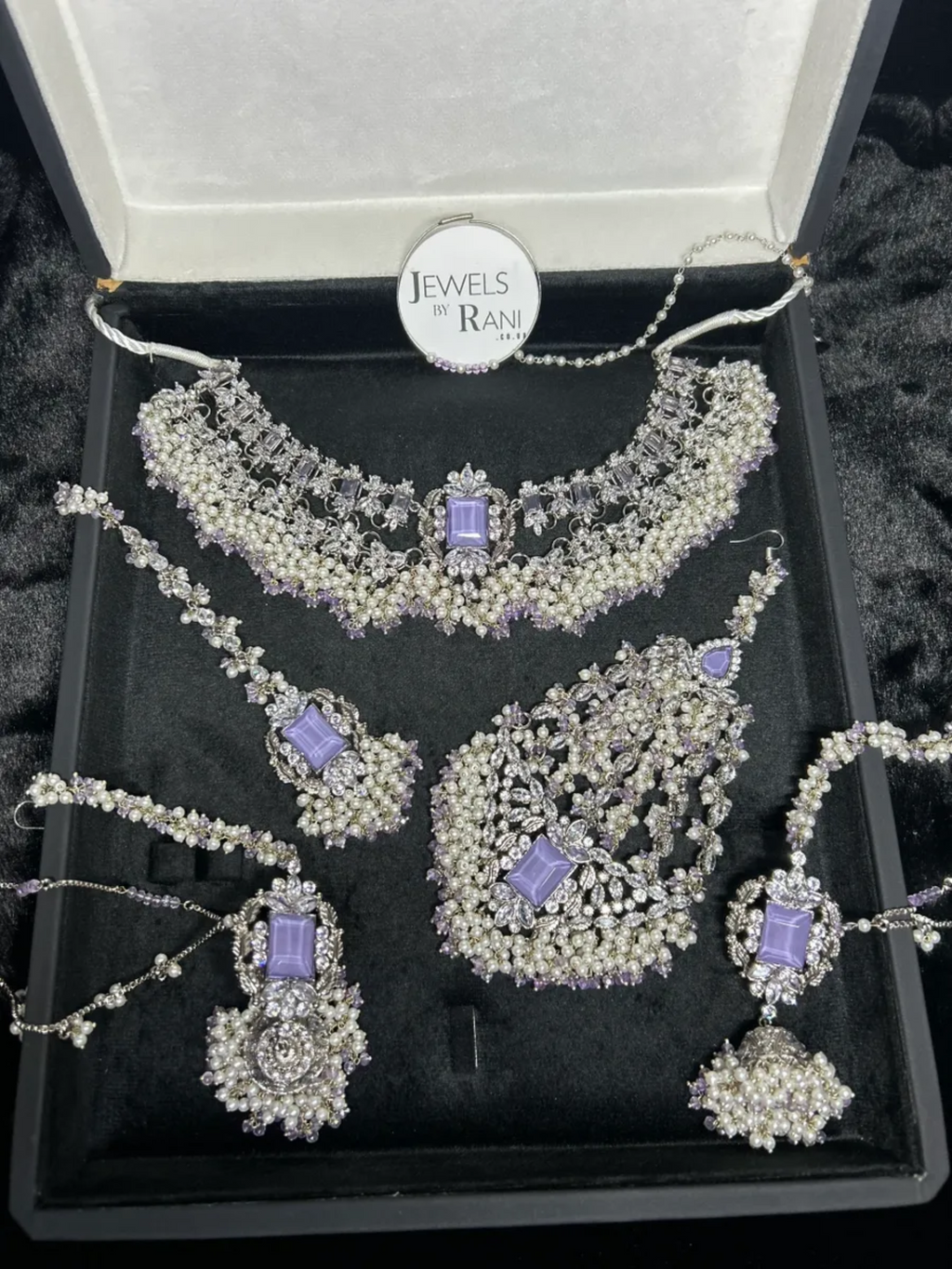 Pre Order 6 Weeks - Silver Plated & Lilac Bridal Jewellery Set - Jewelsbyrani