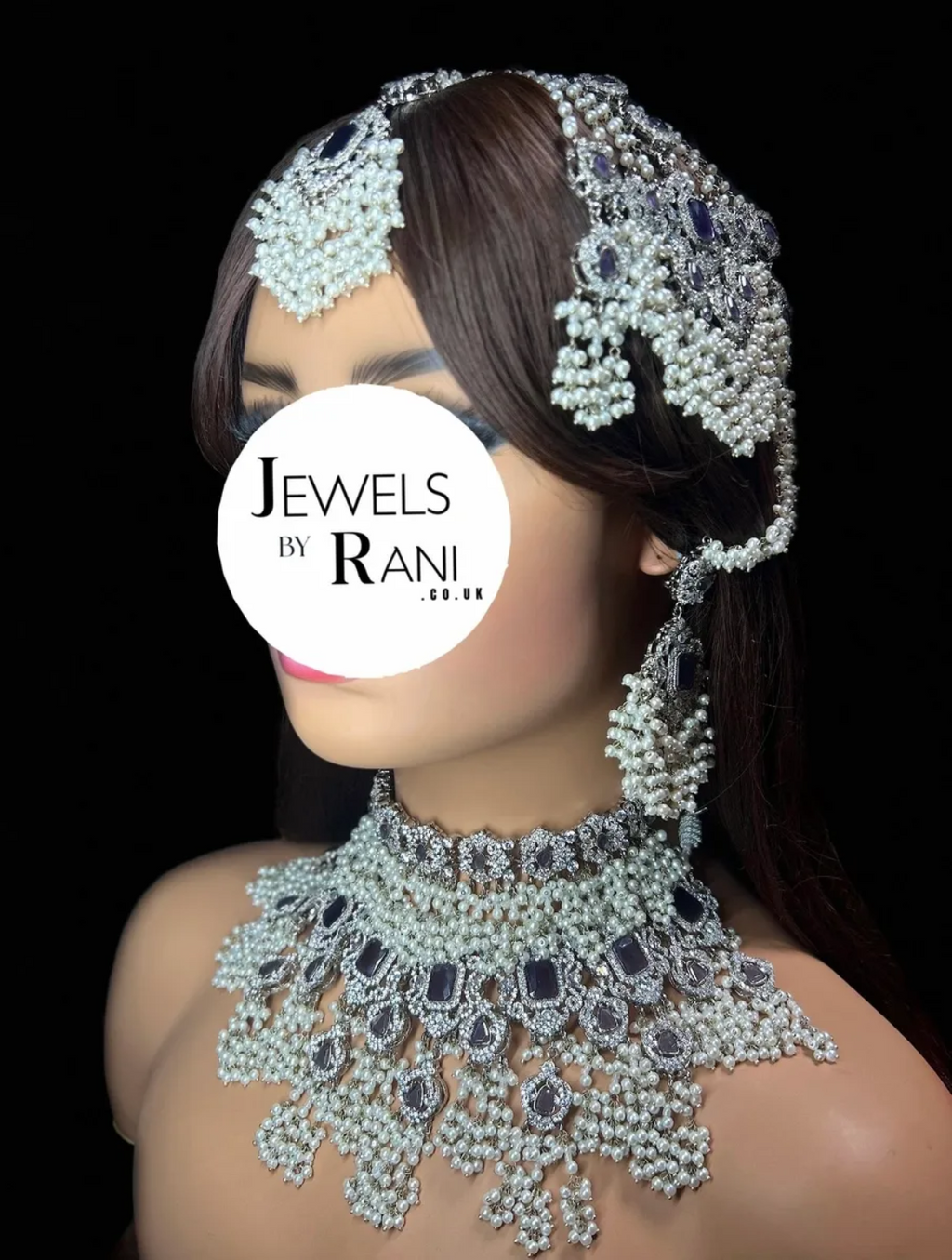 Pre Order 6 Week: Elegant Purple and Silver Double Choker Necklace Set / Bridal Jewellery Set - Jewelsbyrani